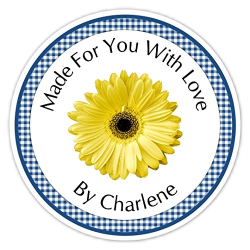 36 Blue Gingham Daisy Kitchen Labels - DIY Stickers for Jars & Containers