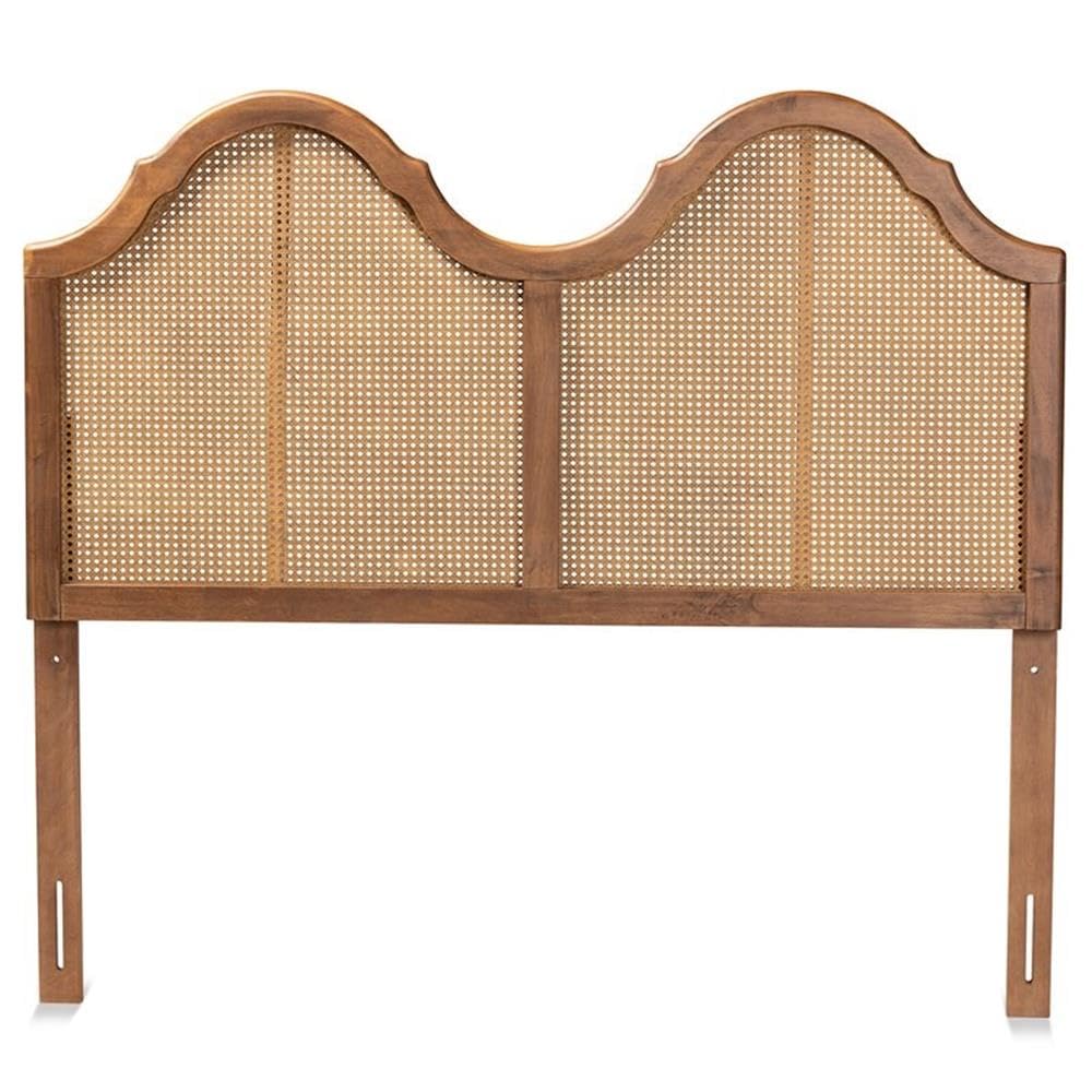 BOWERY HILL Modern Rattan Full Size Arched Headboard in Walnut - Stylish Bedroom Decor for Master & Guest Rooms