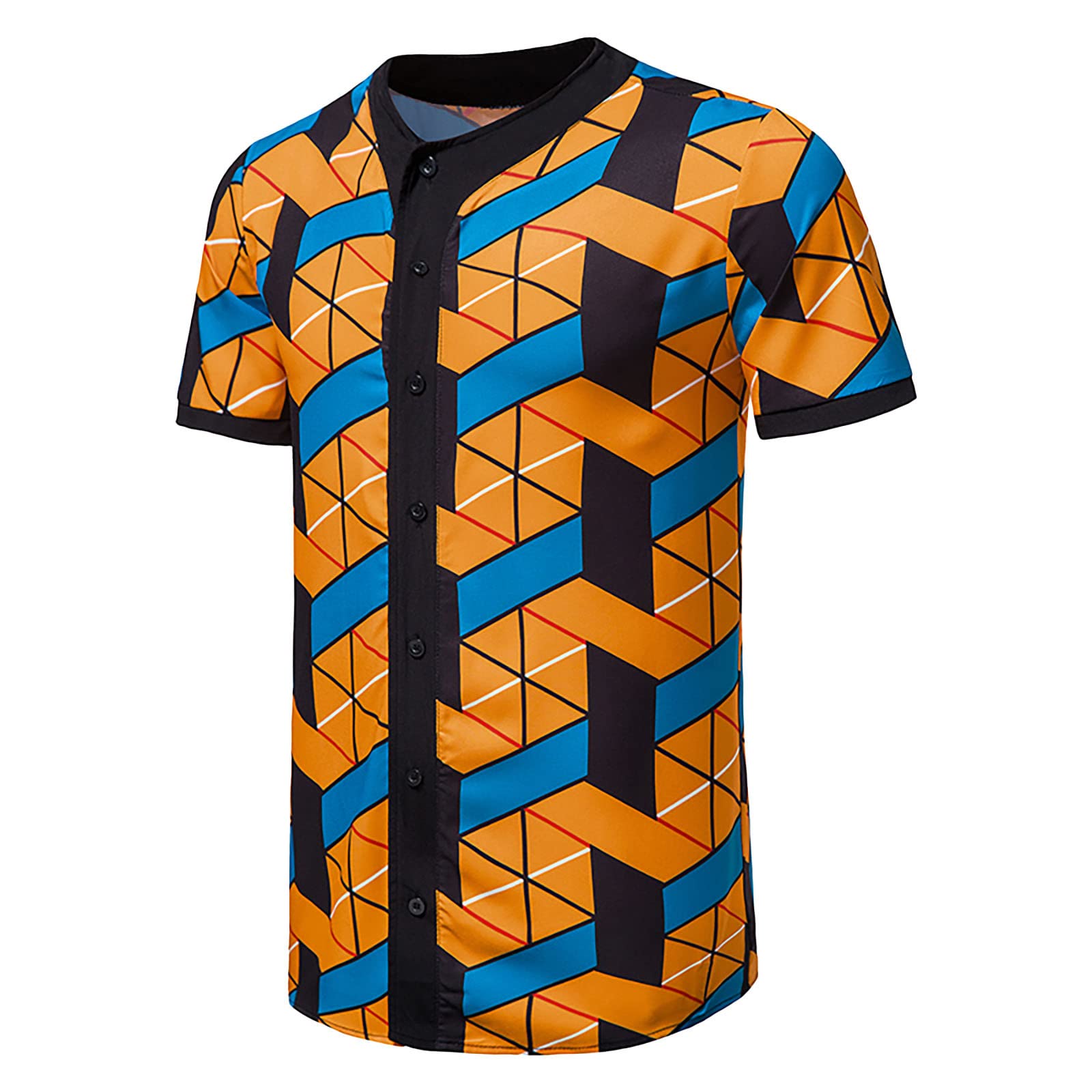 DFFNY Men's Casual Short Sleeve Polo Shirts - Print Patchwork Baseball Button Up Shirt Tops for Men (Style NIT127T) | Perfect for Summer Outings, Casual Wear & Sports Events