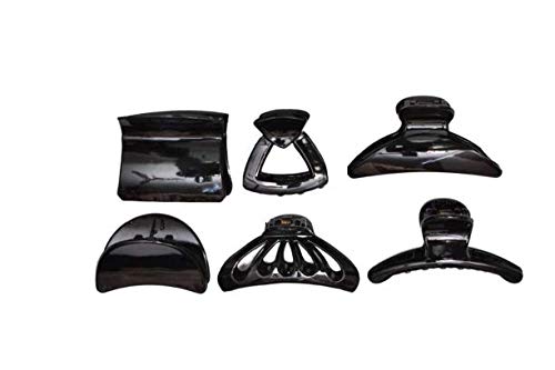 Women's Hair Claw Clips Set of 6 - Black Hair Clutchers for Daily Use & Styling | Perfect for Work, Gym, and Casual Outfits