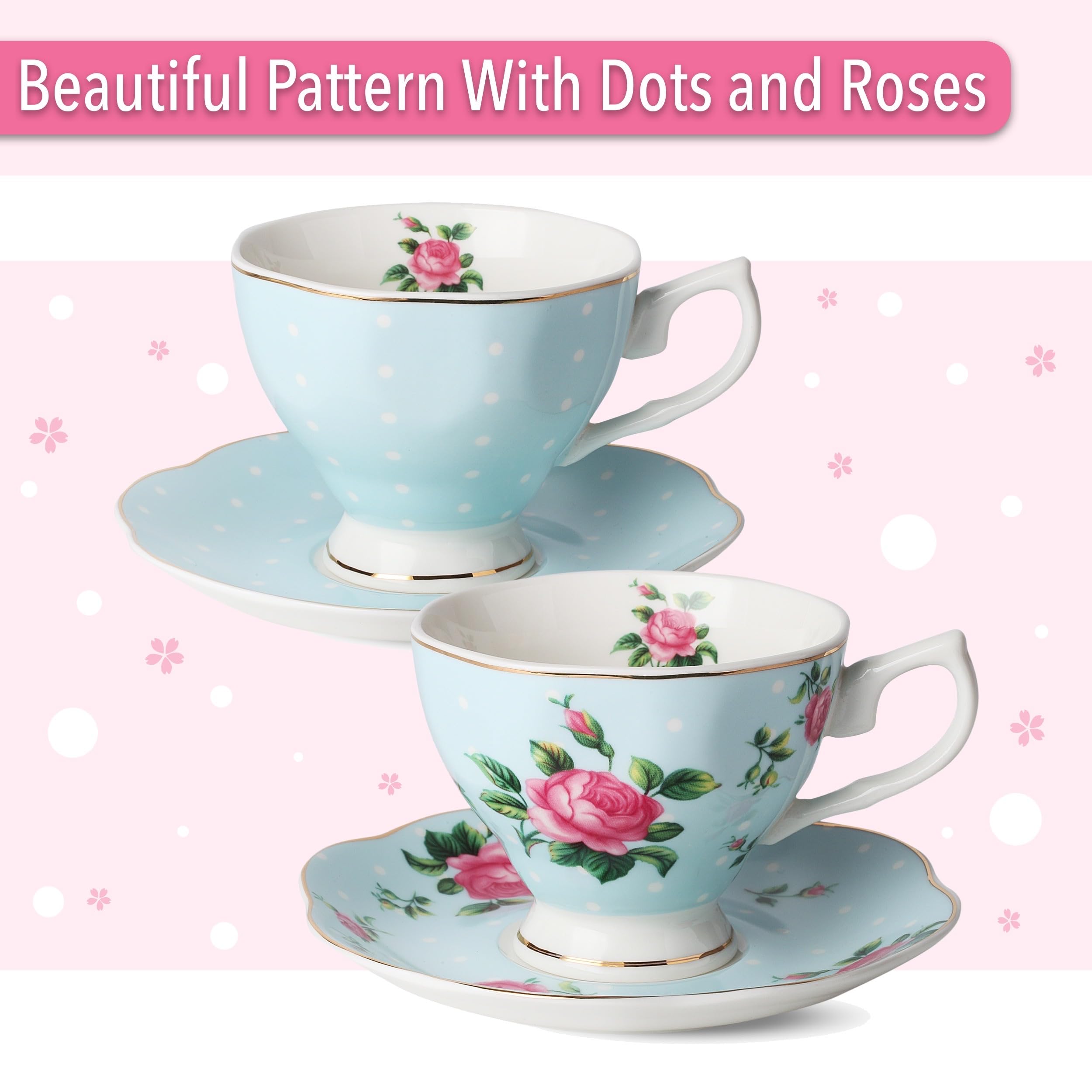 BTaT Floral Tea Set - 8oz Tea Cups, 38oz Teapot, Creamer & Sugar Bowl - Elegant Porcelain Tea Set for Adults (4-Piece) - Perfect for Afternoon Tea, Bridal Showers & Home Decor
