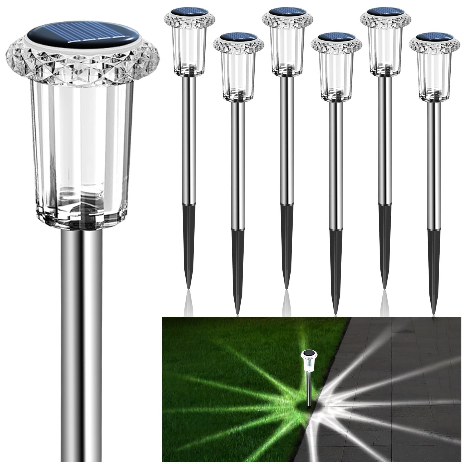 Solar Pathway Lights Outdoor Waterproof - 6 Pack Stainless Steel Solar Powered Yard Lights for Garden, Patio, Lawn, Walkway & Landscape | IP65 Rated | Cool White LED | Perfect for Driveway Lighting, Backyard Decoration & Nighttime Safety