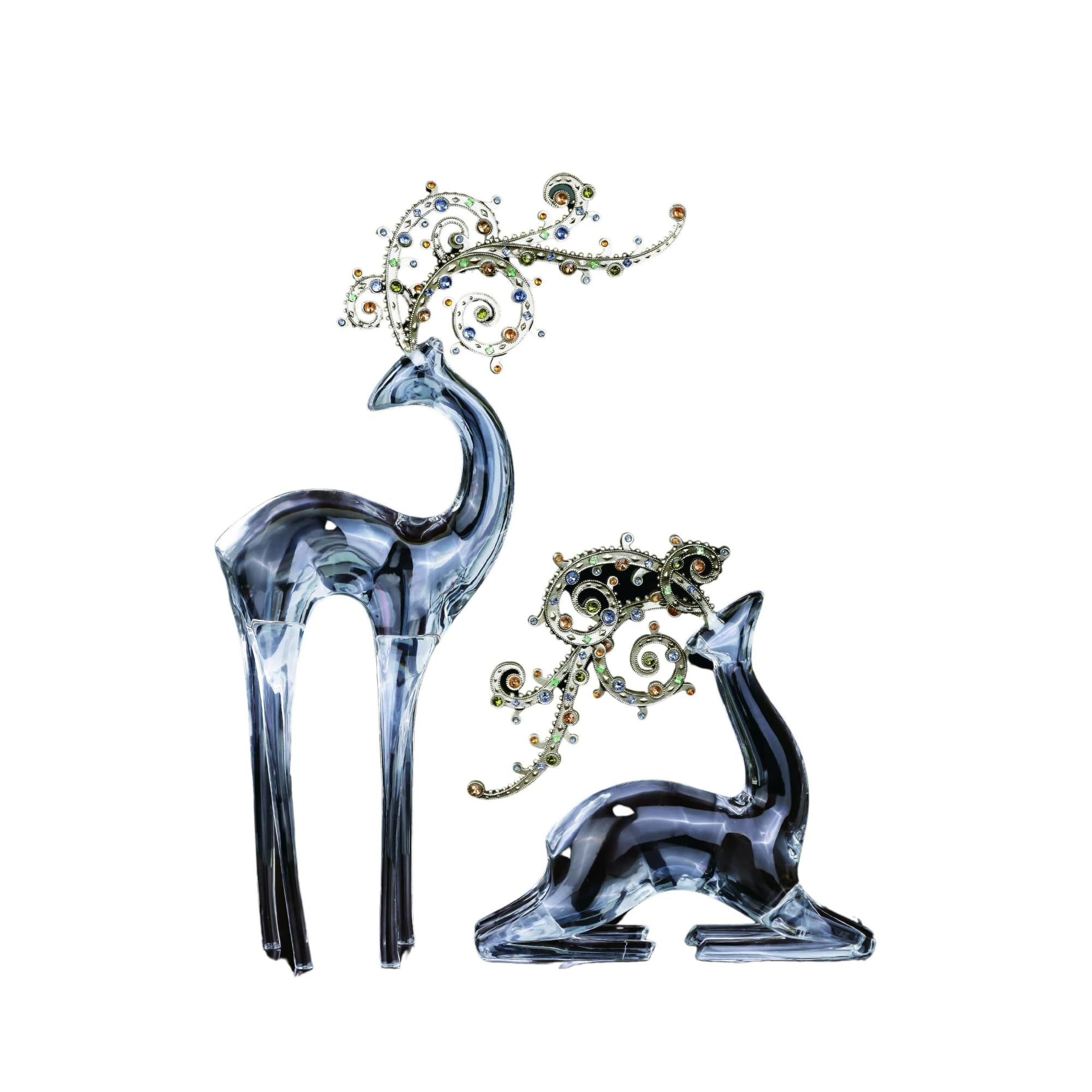 Set of 2 Clear Gold Jeweled Antler Deer Tabletop Decor - 13.75