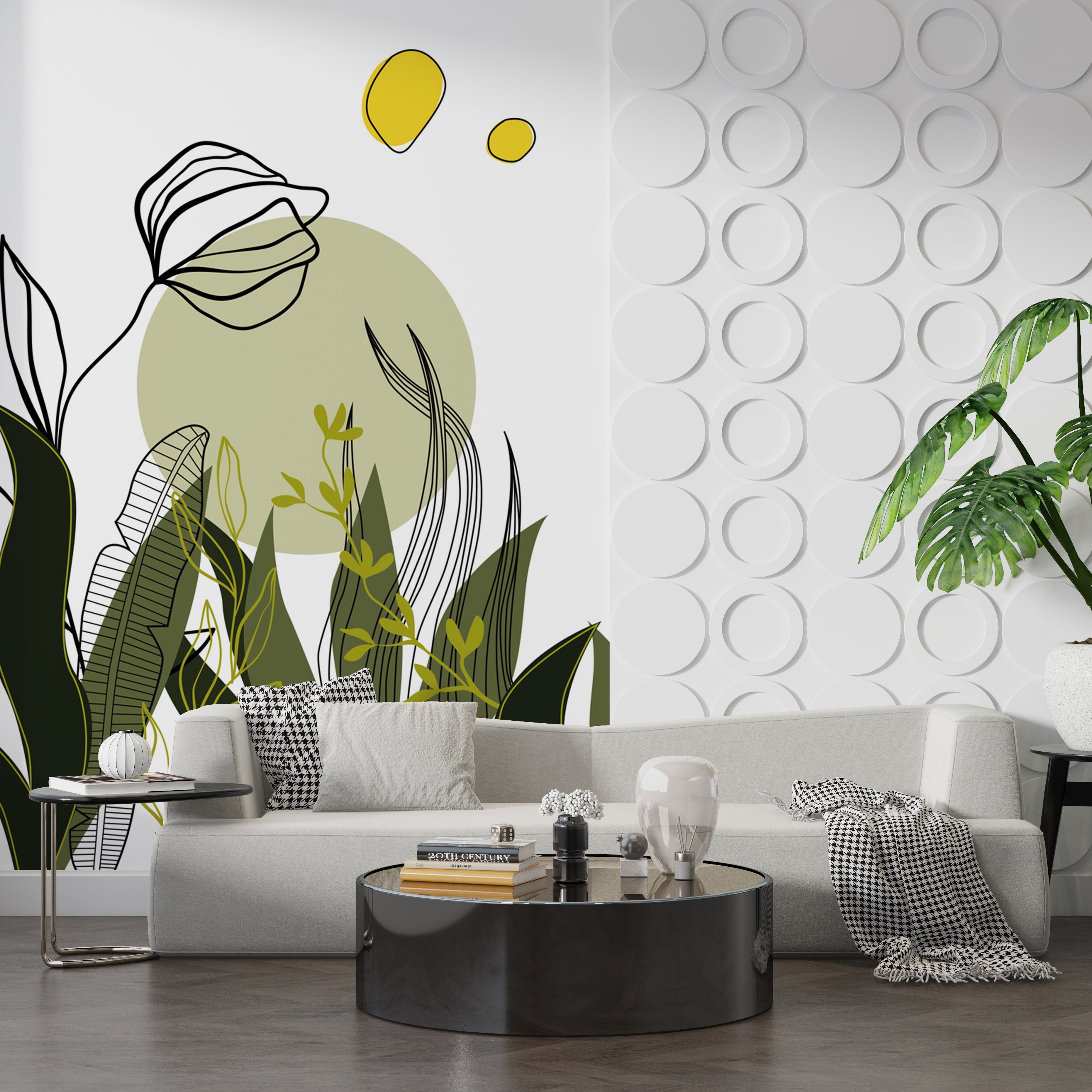 Abstract Green Leaf Wallpaper Mural - Nature-Inspired Peel & Stick Wall Decor for Living Room, Bedroom | Eco-Friendly Home Transformation