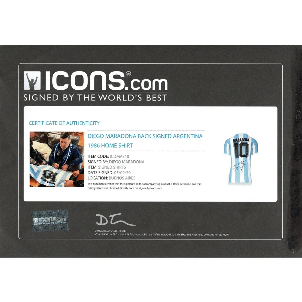 Diego Maradona Signed 1986 Argentina Home Jersey - Framed with COA - Authentic Autograph Memorabilia - Perfect for Soccer Fans & Sports Collectors - Ideal for Man Cave, Office Decor or Gift for Football Enthusiasts