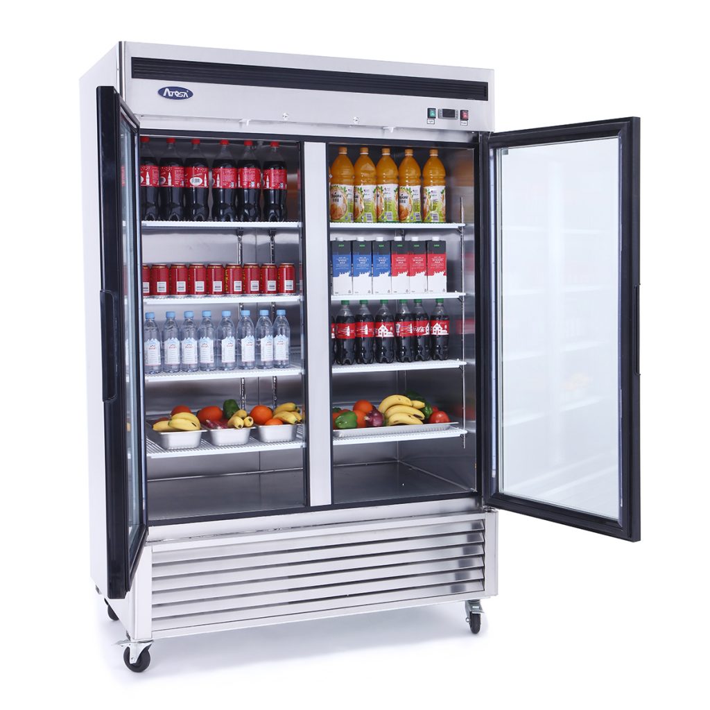 Atosa 54-Inch Commercial Merchandiser Refrigerator with 2 Glass Doors - Stainless Steel Display Fridge for Grocery Stores, Restaurants & Cafes - Perfect for Showcasing Beverages, Dairy & Fresh Foods