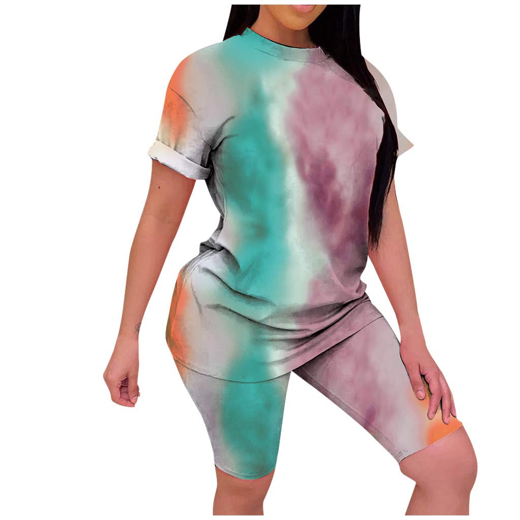 2 Piece Women's Outfits - Colorful Tie Dye Casual T-Shirt & Joggers Tracksuit Set | Sportswear & Lounge Wear for Gym, Running, and Everyday Comfort