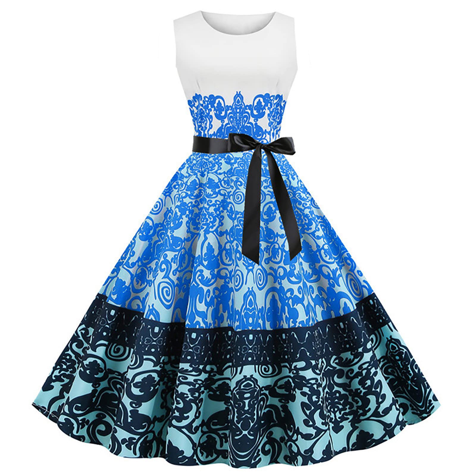SMIDOW Vintage 1950s Floral Print Fit and Flare Midi Dress for Women - Retro Rockabilly Prom Party Cocktail Dress | Perfect for Weddings, Dances & Special Occasions