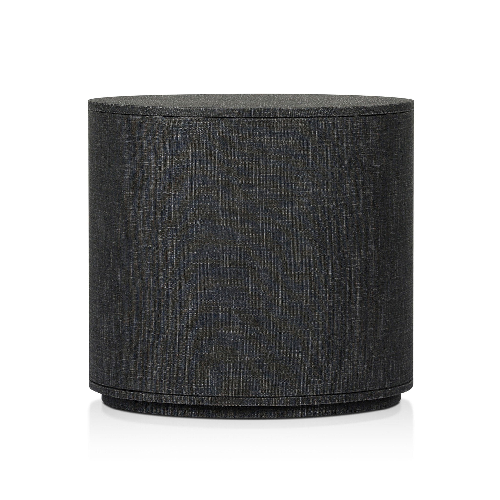 Amelia Oval Nightstand with Black Linen Finish - Modern Bedside Table for Bedroom, Living Room, or Guest Room Decor