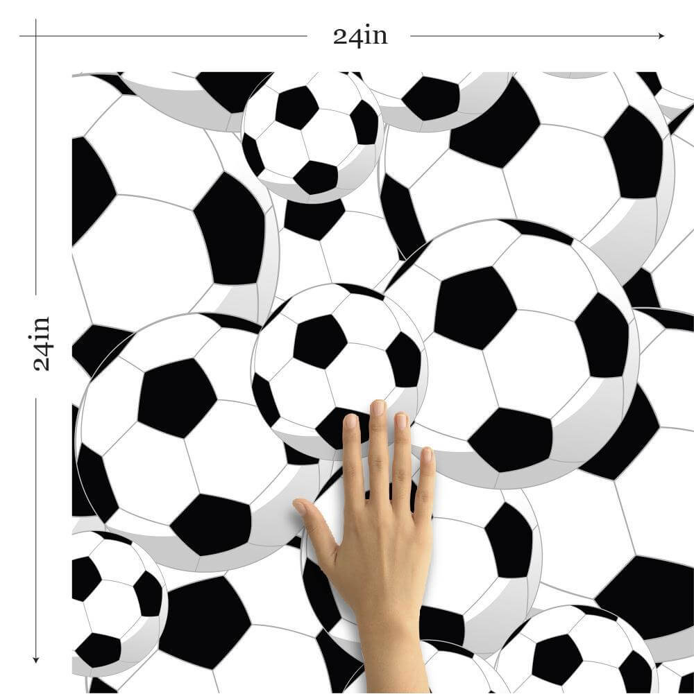 White and Black Sports-Themed Peel & Stick Removable Wallpaper for Kids' Room - Easy DIY Nursery, Bedroom, Playroom Decoration