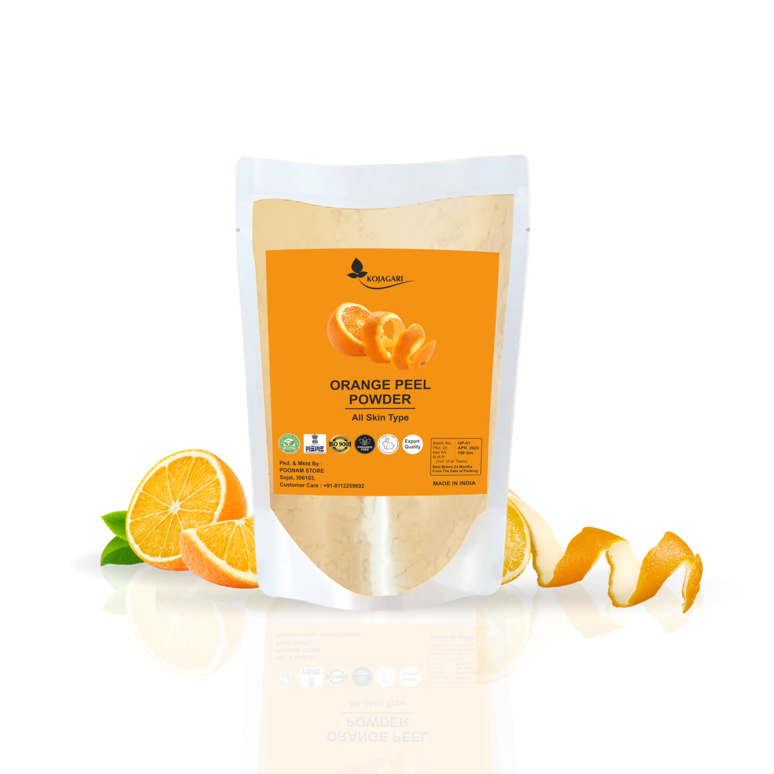 Kojagari Orange Peel Powder 100g - Pure Natural & Organic Skin Lightening Face Mask with Vitamin C for Detanning & Glow | Cruelty-Free, Vegan | Brightening Treatment for Dull Skin, Dark Spots & Uneven Tone | Perfect for DIY Face Packs, Scrubs & Skincare Routines