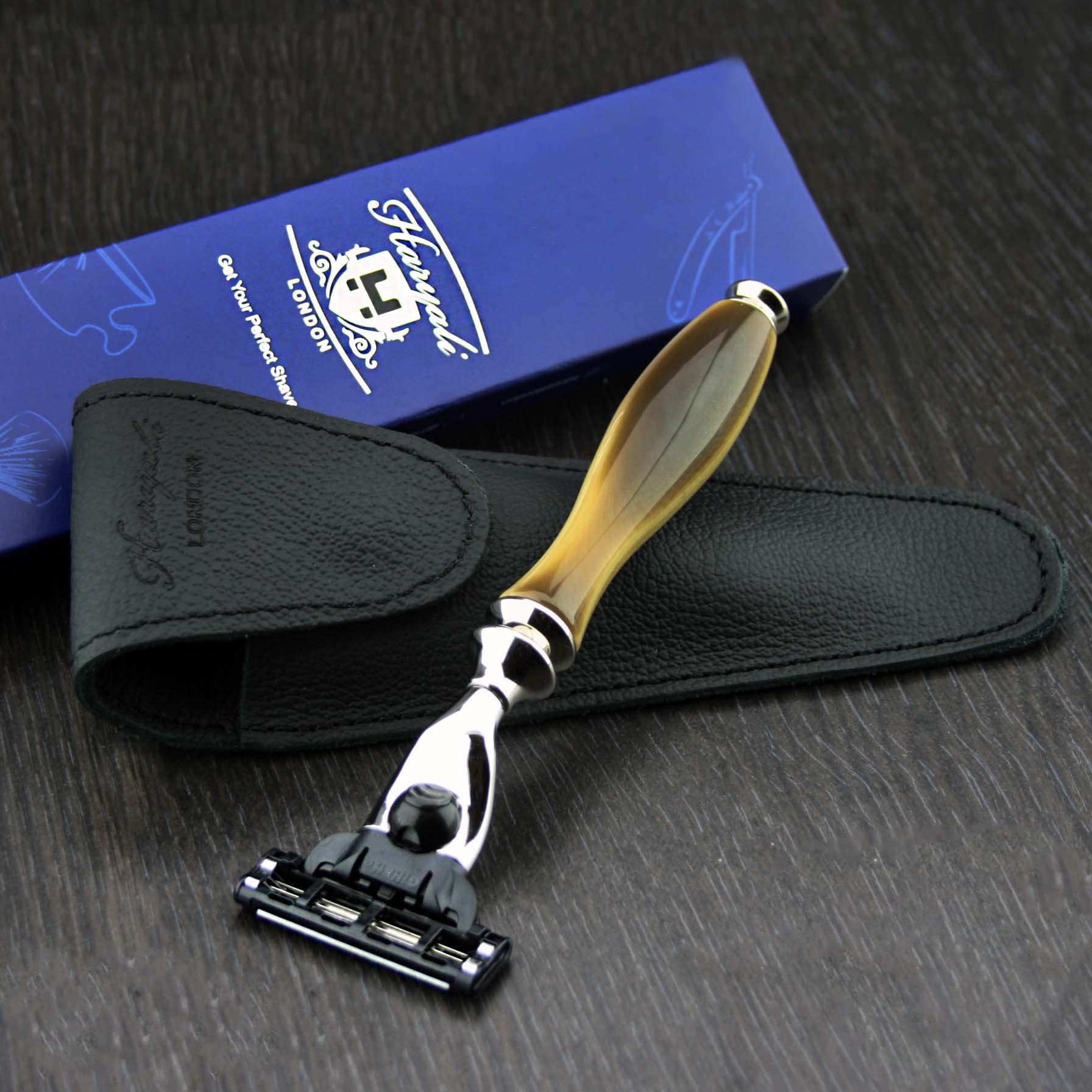 Premium Triple Edge Cartridge Razor for Men with Horn Replica Handle | Smooth Shaving & Grooming Kit | Perfect Gift for Dad, Husband & Boyfriend | Ideal for Daily Shaving, Travel & Special Occasions