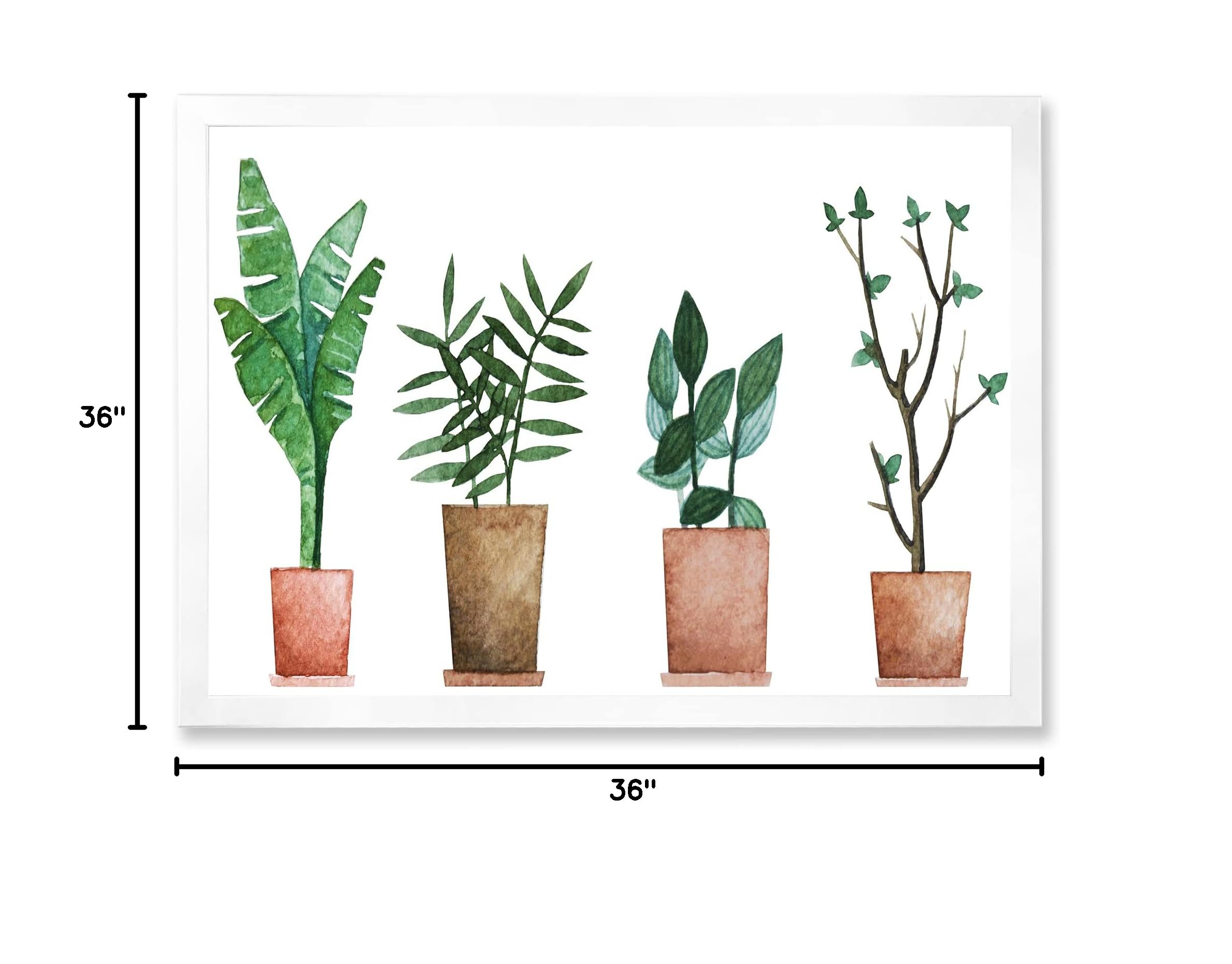 DesignQ Duo of Potted Flowers House Plants - Farmhouse Style Framed Wall Art Decor for Living Room, Bedroom & Office