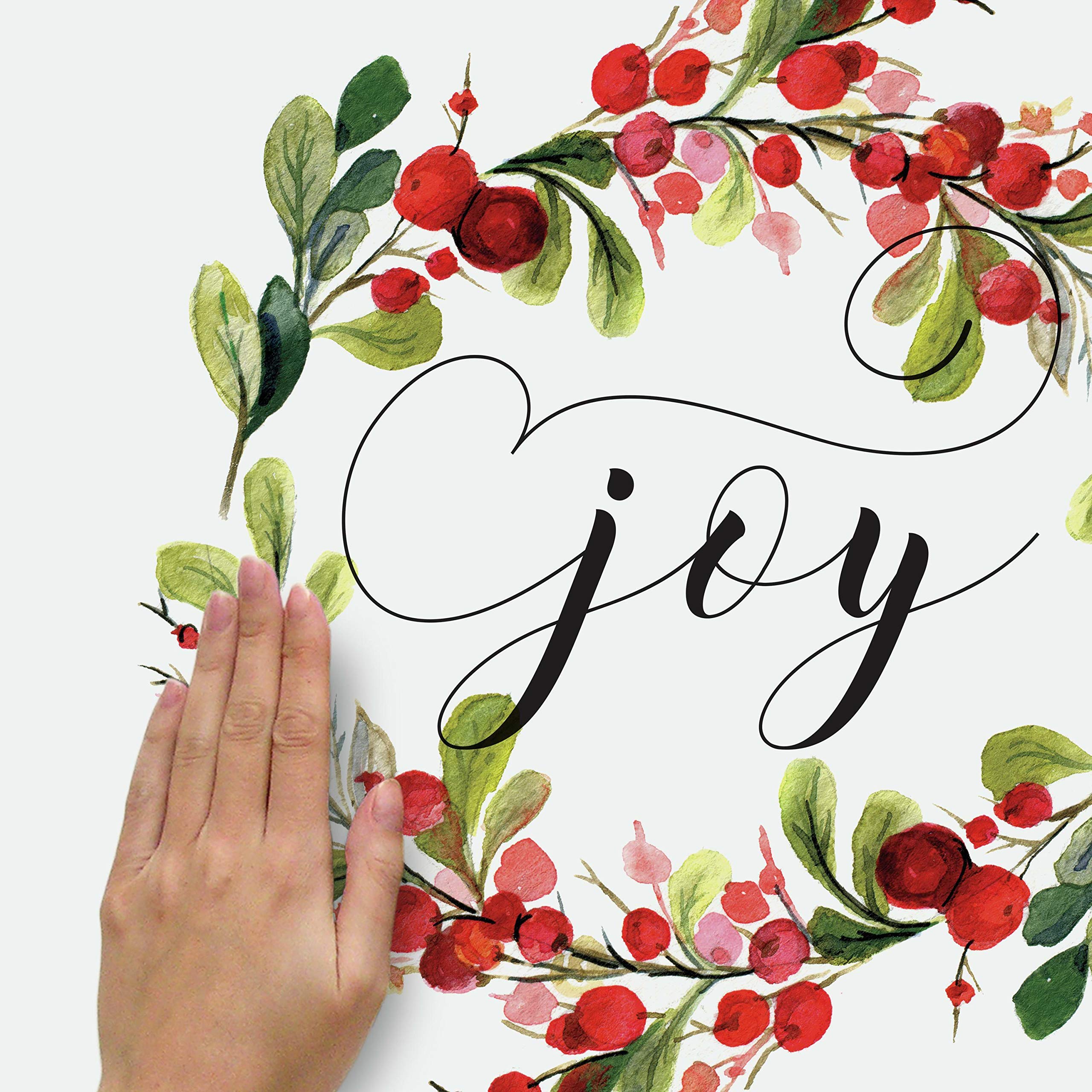 RoomMates RMK4480GM Merry Christmas Wreath Peel and Stick Wall Decals - Holiday Home Decor for Living Room, Bedroom & Office - Easy to Apply & Remove Seasonal Stickers