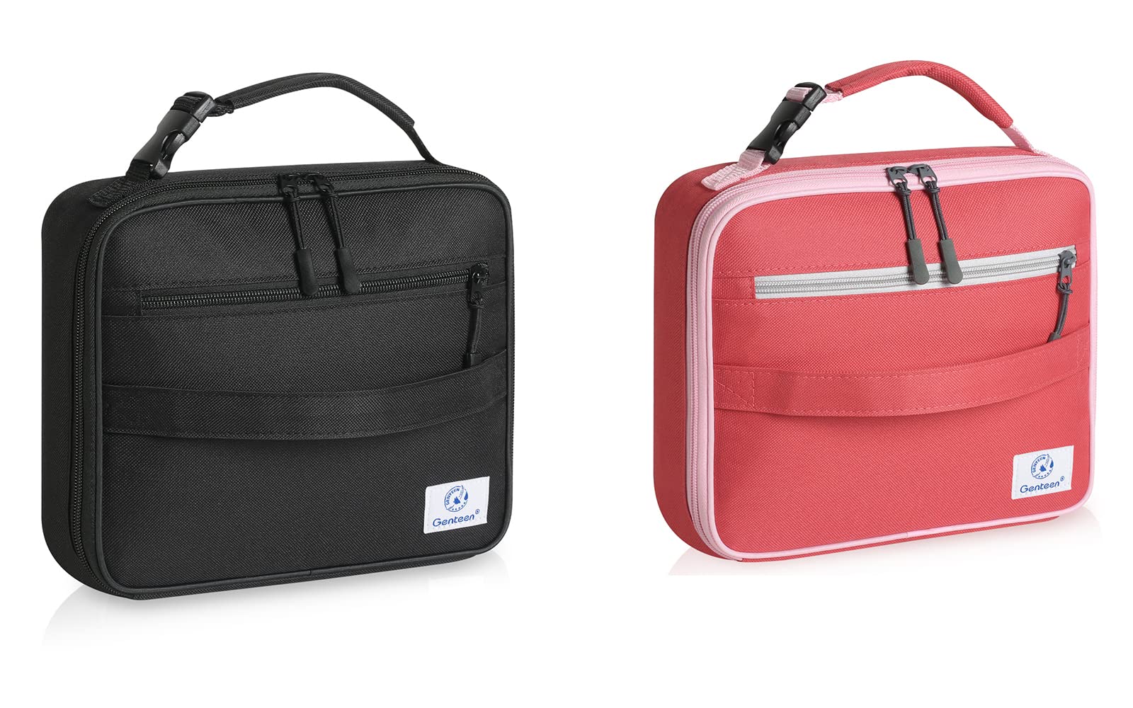 2 Pack Insulated Lunch Bags for Work & School - Leakproof Thermal Cooler Tote with Adjustable Strap (Black & Pink) - Perfect for Office, Picnic, Camping & Outdoor Activities