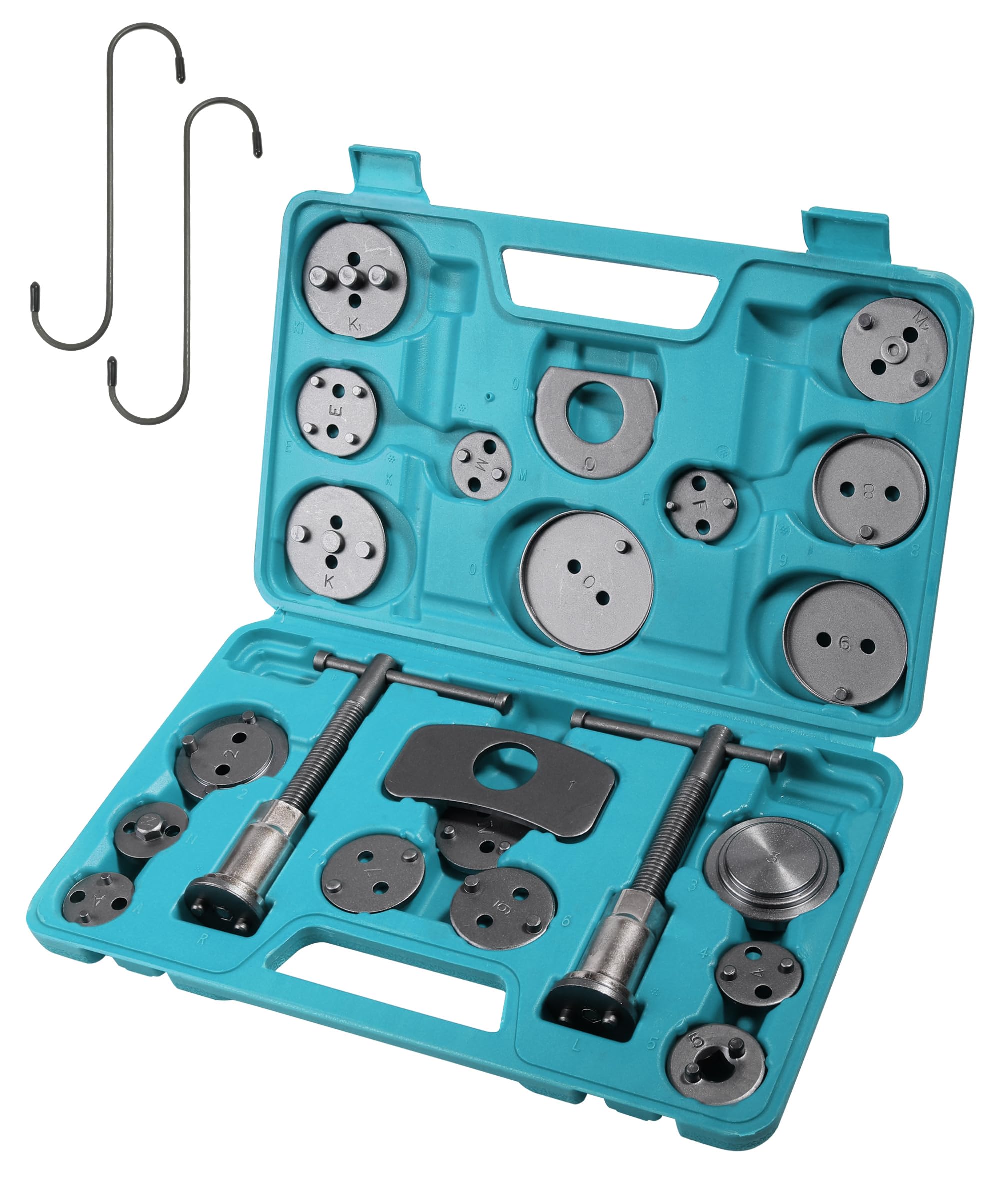 RACOONA 24-Piece Brake Caliper Compression Tool Kit - Professional Disc Brake Caliper Wind Back Tool & Piston Compressor Set - Universal Fit for Most Cars, Trucks & SUVs - Perfect for DIY Auto Repair & Maintenance