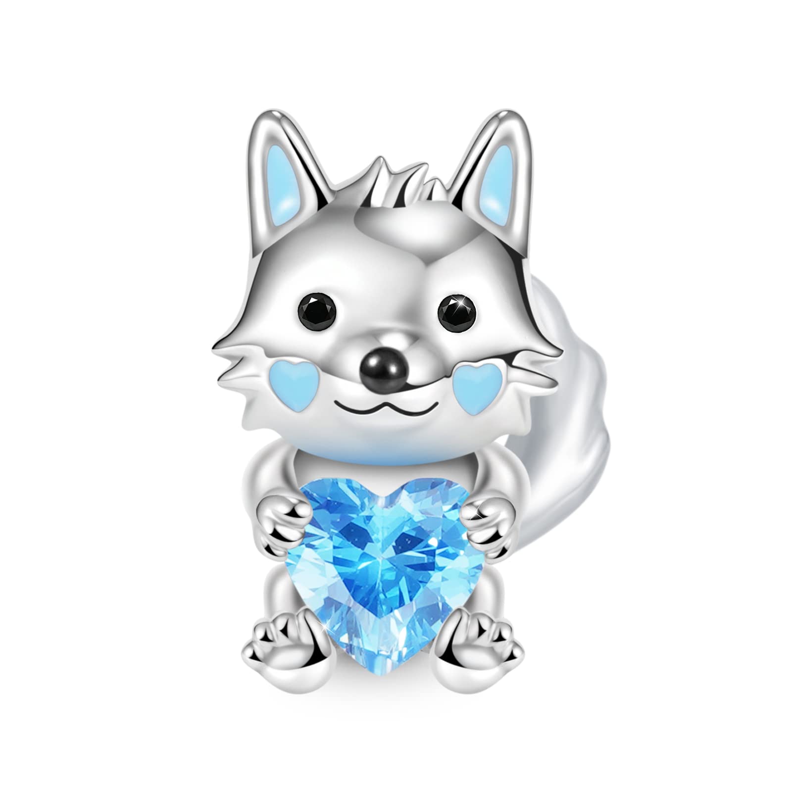 GNOCE 925 Sterling Silver Wolf & Fox Charm Beads with Heart Charms - Cute Animal Pendant for Snake Chain Bracelets & Necklaces - Gemstone Jewelry Gift for Women, Wife (Wolf 2) - Perfect for Valentine's Day, Anniversary & Everyday Wear