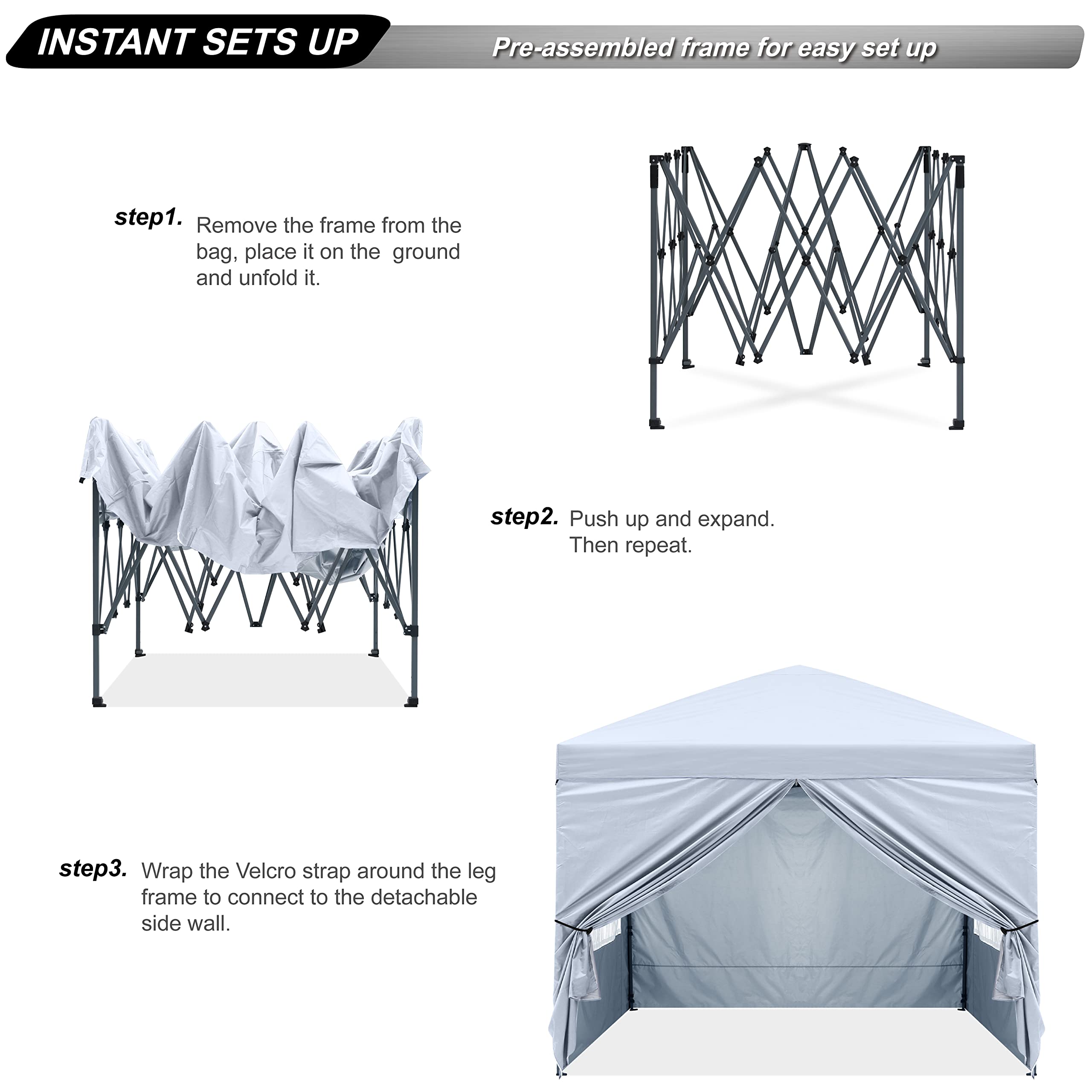 10x10 Pop Up Canopy Tent with Zippered Side Walls & Church Windows - Portable Instant Shelter for Outdoor Events, Parties, Camping - Includes 4 Weight Bags (White) | ABCCANOPY Weatherproof Gazebo for Backyard, Beach & Church Gatherings