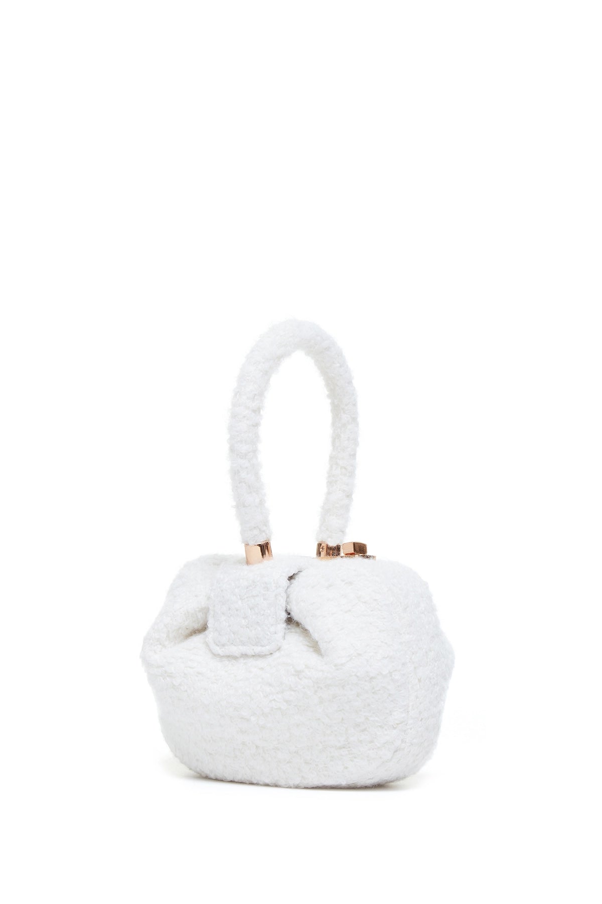Luxury Ivory Cashmere Bouclé Demi Bag - Elegant Shoulder Handbag for Women | Perfect for Evening Parties, Weddings & Special Occasions