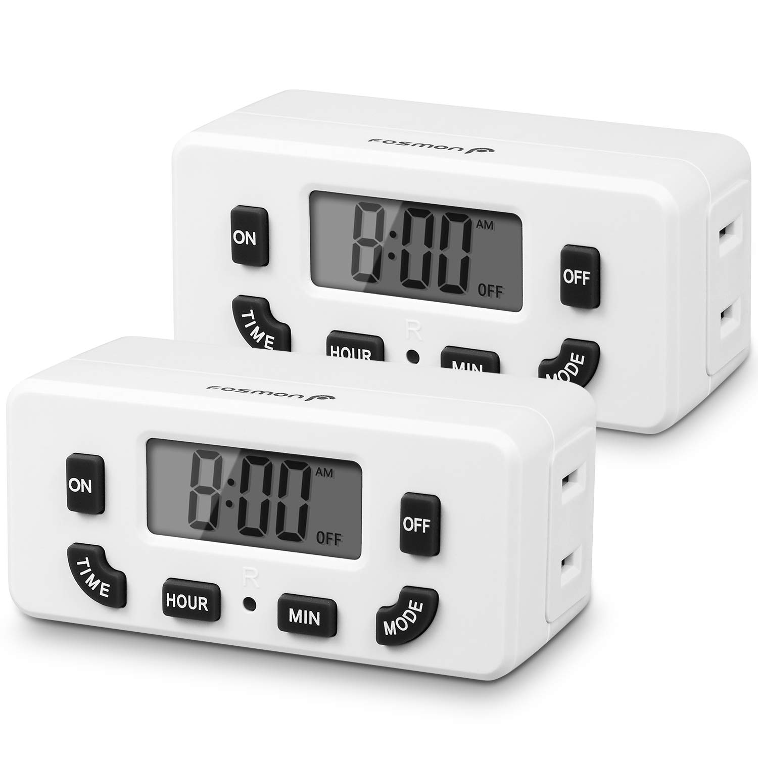 Fosmon 24 Hour Programmable Digital Timer Outlet (2 Pack) - LCD Display, ON/Off Cycle, 125V 15A Indoor Plug-in Timer for Lights, Lamps, Heaters, Fans & Aquariums | Perfect for Holiday Decorations, Home Automation & Energy Savings