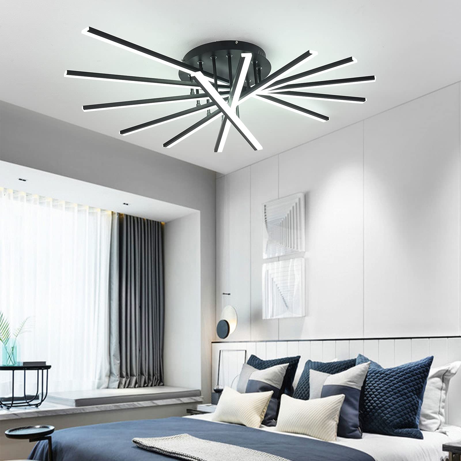 Modern LED Ceiling Light Fixture - 72W Dimmable Flush Mount Chandelier in Black/White | Energy-Efficient Lighting for Living Room, Bedroom, Kitchen & Dining Room | Stylish Home Decor & Ambient Lighting Solution