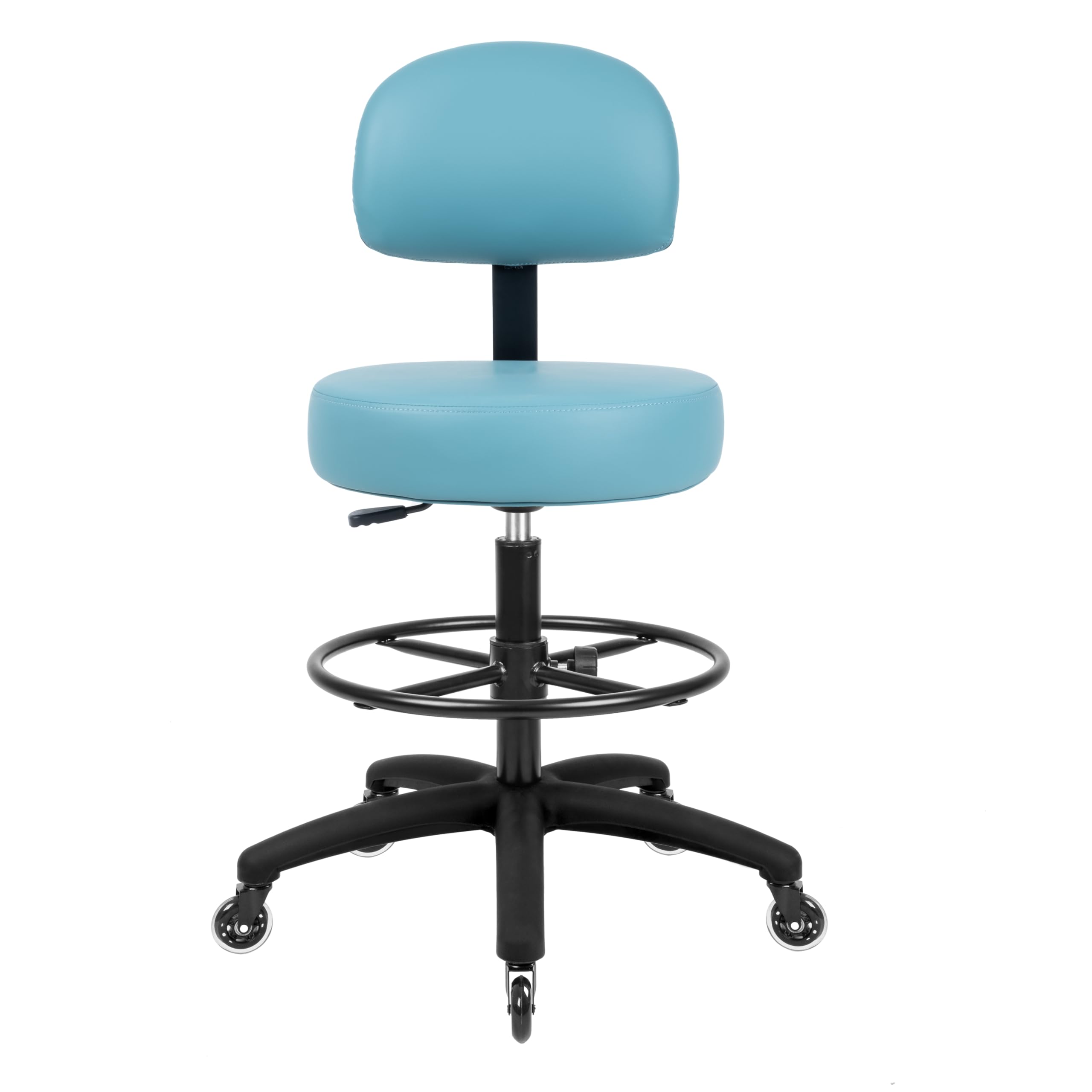 TAKE UR SEAT® Adjustable Height Medical Spa Stool with Ergonomic Back Support - Easy Clean Fabric Seat & Smooth Blade Wheels - Perfect for Dental Offices, Tattoo Studios & Salon Workstations (Blue, Tall Bench Height)