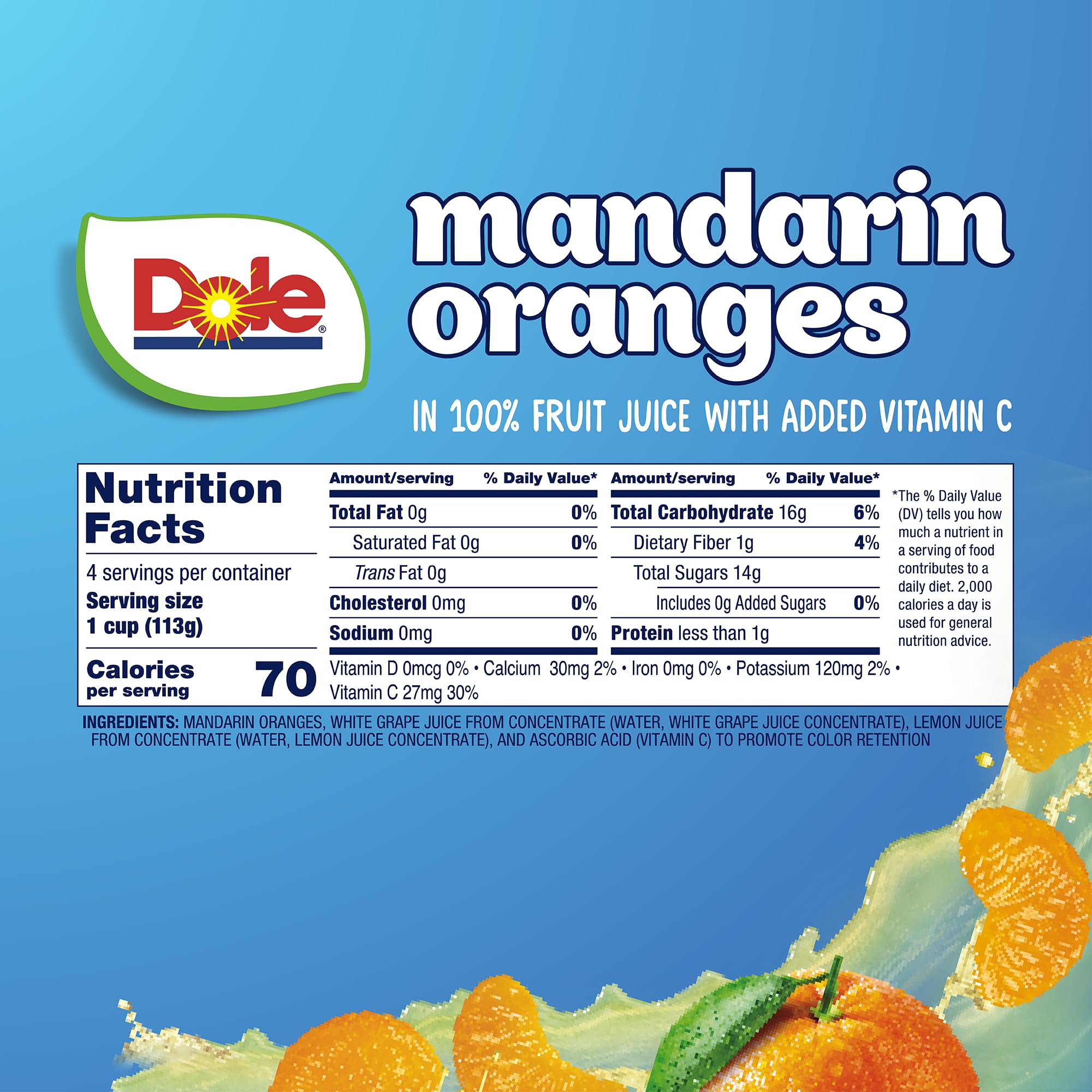 Dole Mandarin Oranges in 100% Juice - 24 Pack of 4oz Fruit Cups | Gluten Free, Dairy Free, Healthy Snacks for Kids & Adults | Perfect for School Lunches, Office Snacks & On-the-Go Refreshment
