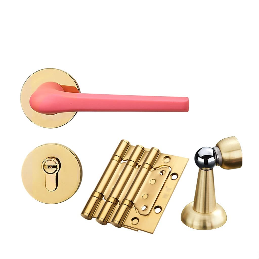 **Gold Pink Rubber Door Knob Lever with Key - Childproof Lock for Bedroom, Study, Office & Villa - 3 Pack (Type A + Sub Hinge) - Safe & Stylish Indoor Handle for Kids' Rooms & Home Security**