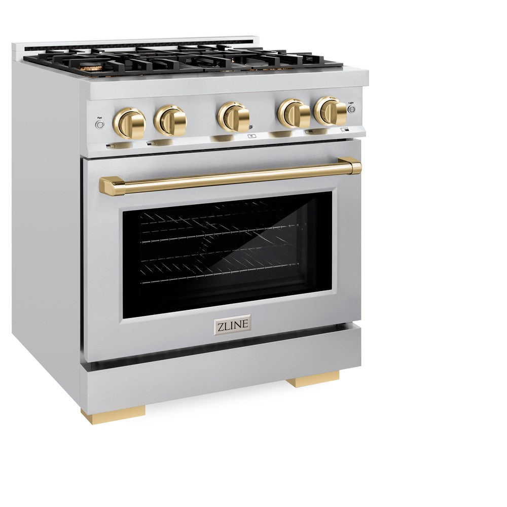 ZLINE Autograph Edition 30-inch 4.2 cu. ft. Dual Fuel Range with 4-Burner Gas Cooktop & Electric Convection Oven - Stainless Steel with Polished Gold Accents (HDRZ 30 G) | Professional Kitchen Appliance for Home Chefs & Cooking Enthusiasts