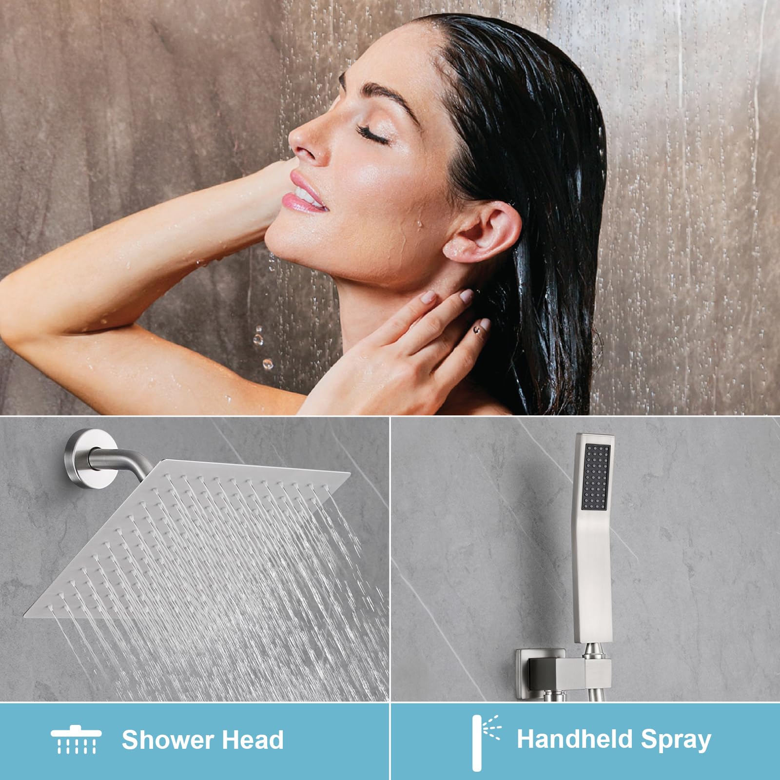 Luxury 10 Inch Rainfall Shower Head System with Hand Shower - Brushed Nickel Wall Mounted Bathroom Faucet Set & Angle Arm - Perfect for Modern Bathroom Renovation and Spa-Like Shower Experience