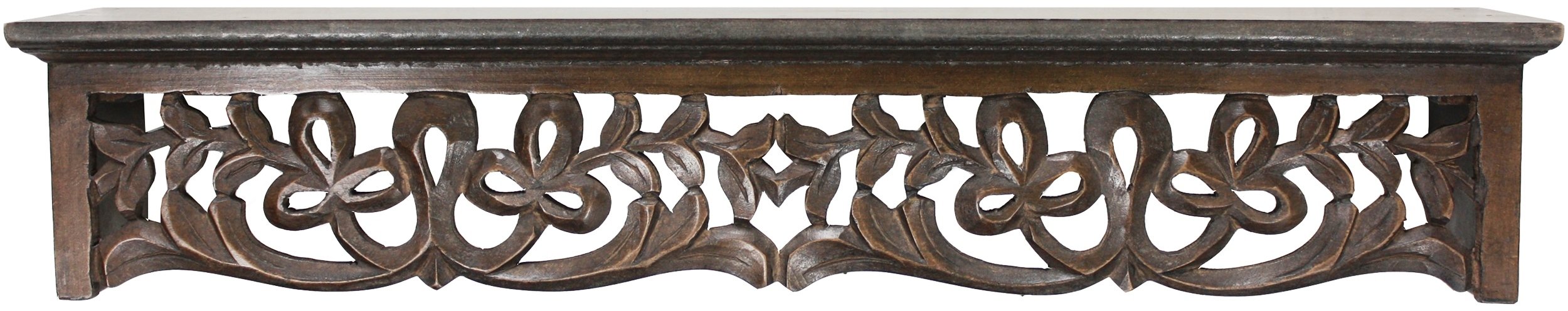 Hand Carved Distressed Brown Wooden Shelf - Medium Size Wall Decor for Living Room, Bedroom & Bathroom - Fetco Home Decor Seth Collection