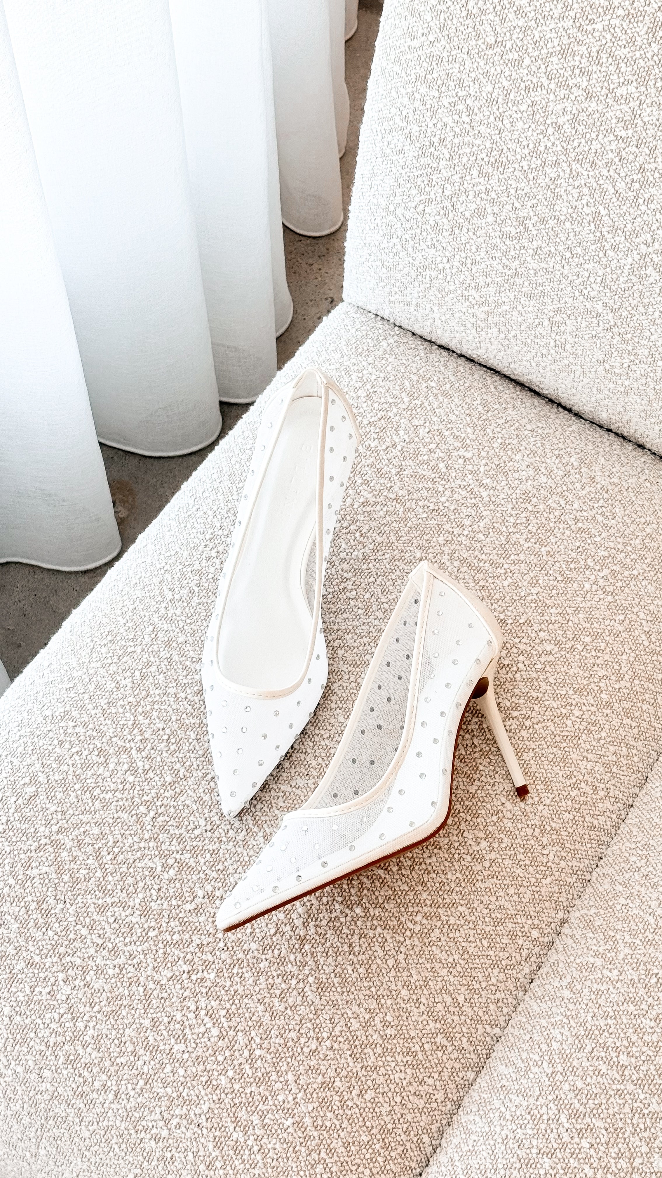 Lee Women's White Mesh Diamante Heels - Elegant Dress Shoes for Parties, Weddings & Evening Events