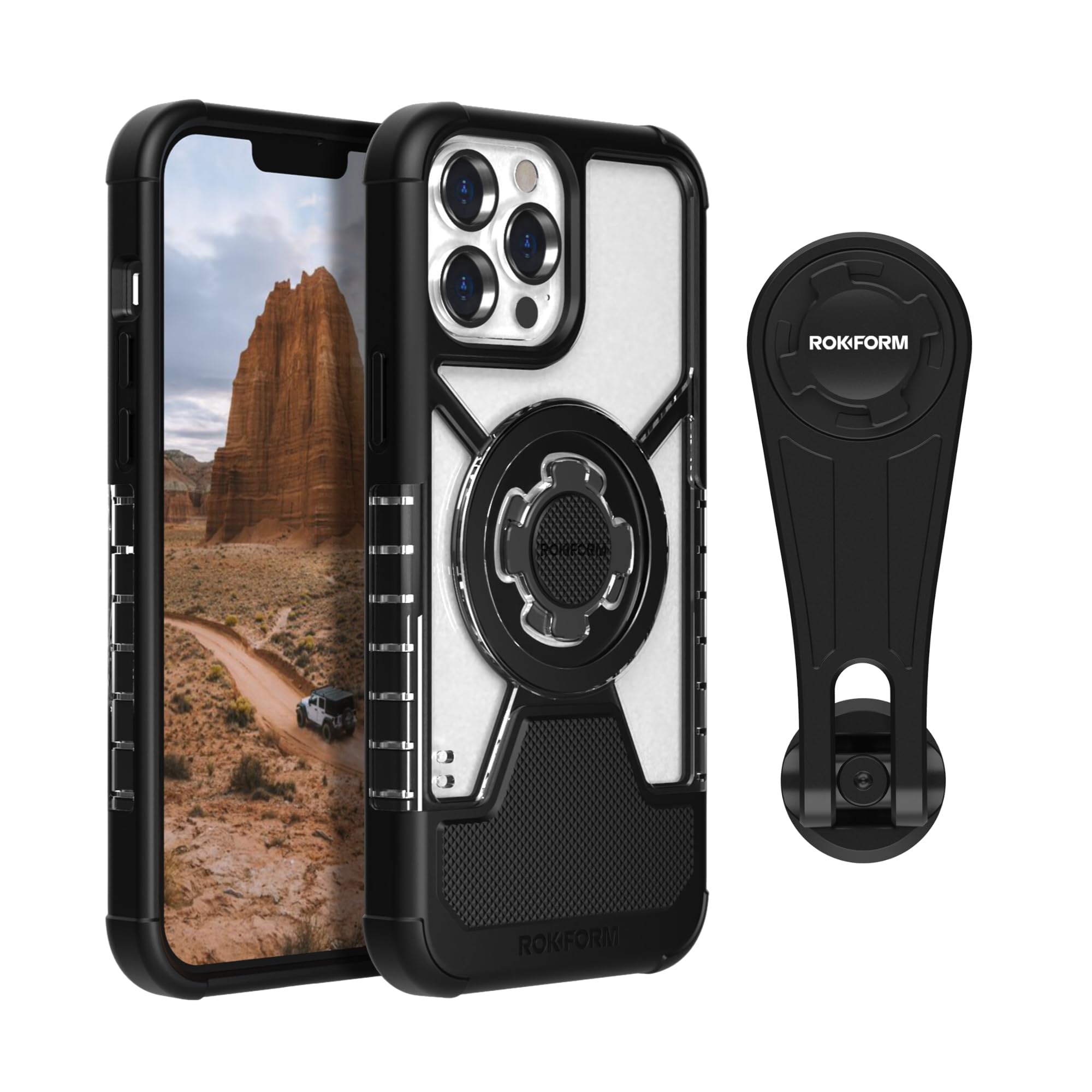 Rokform Crystal Clear Case for iPhone 13 Pro Max with Pro Series Bike Mount - Shockproof Protective Cover & Secure Cycling Phone Holder for Outdoor Sports, Commuting & Adventure Activities
