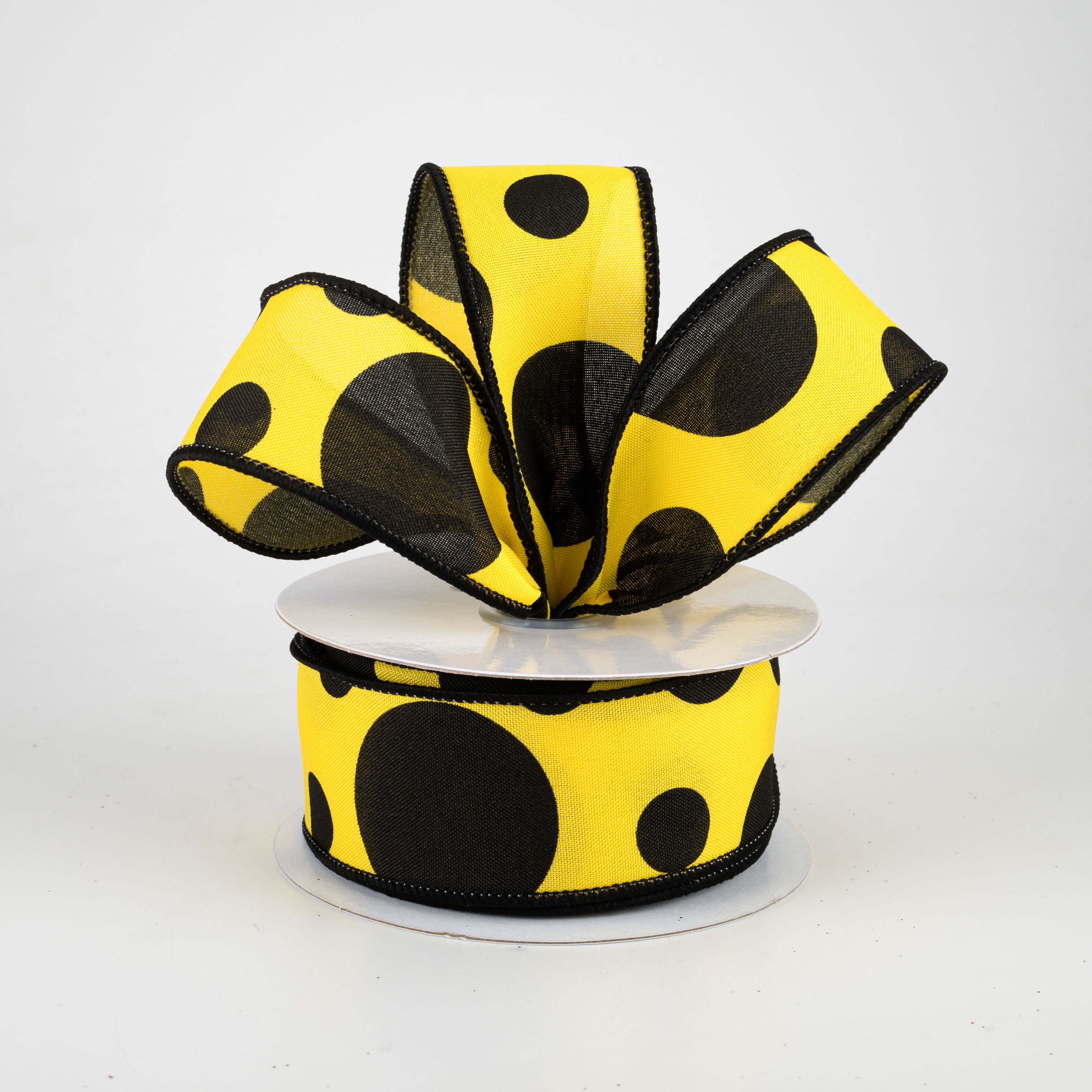 1.5 Inch Giant Three Size Polka Dot Ribbon - Yellow & Black Grosgrain Ribbon (10 Yards) for Gift Wrapping, DIY Crafts, Hair Bows, Party Decorations