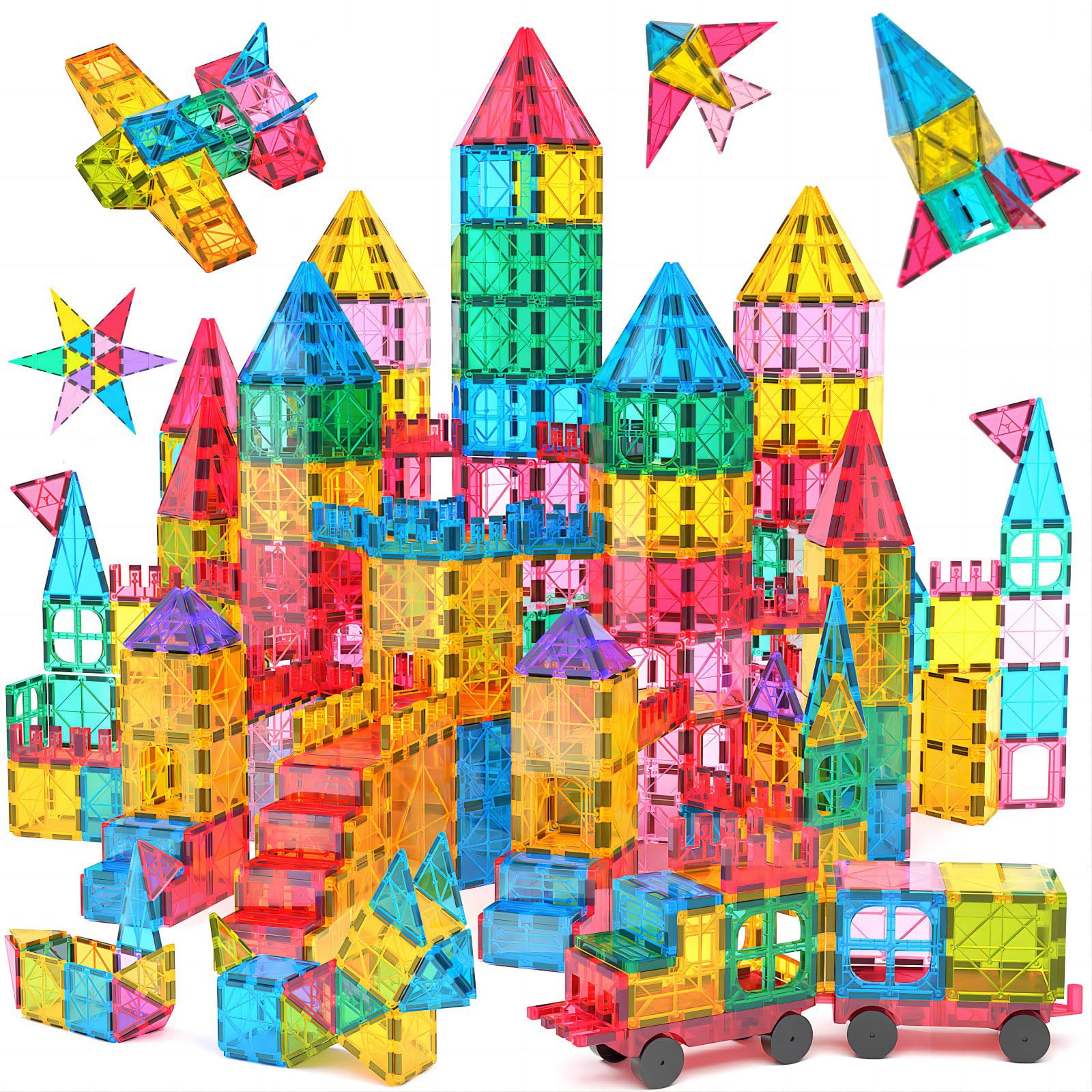 Jasonwell 100-Piece Magnetic Tiles Building Blocks Set - STEM Educational Construction Toys for Kids Ages 3-10, Preschool Learning Toys for Boys & Girls - Perfect for Classroom, Birthday Gifts & Creative Play at Home
