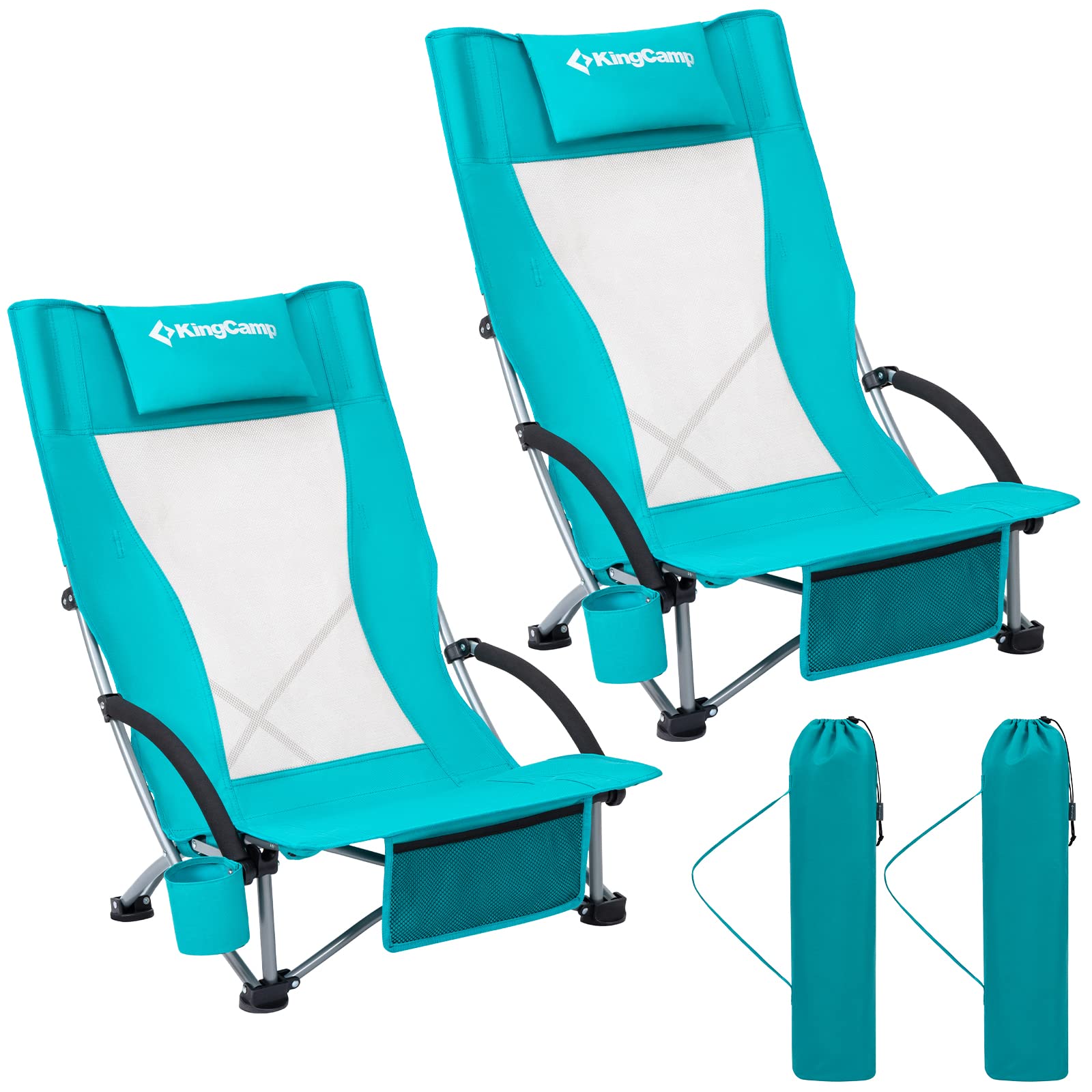 KingCamp Folding Beach Chair with Cup Holder & Carrying Bag - Lightweight High Back Camping Chair for Adults, Portable Outdoor Chair with Padded Armrests - Perfect for Beach, Picnics, Camping, Backyard Parties, and Travel Adventures