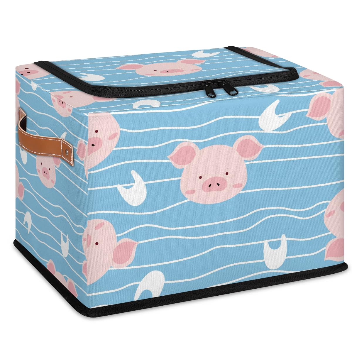 Pink Zippered Storage Bins with Metal Frame - 2 Pack Stackable Closet Organizer Baskets with PU Handles | Perfect for Clothes, Toys & Home Organization in Bedroom, Nursery or Dorm Room