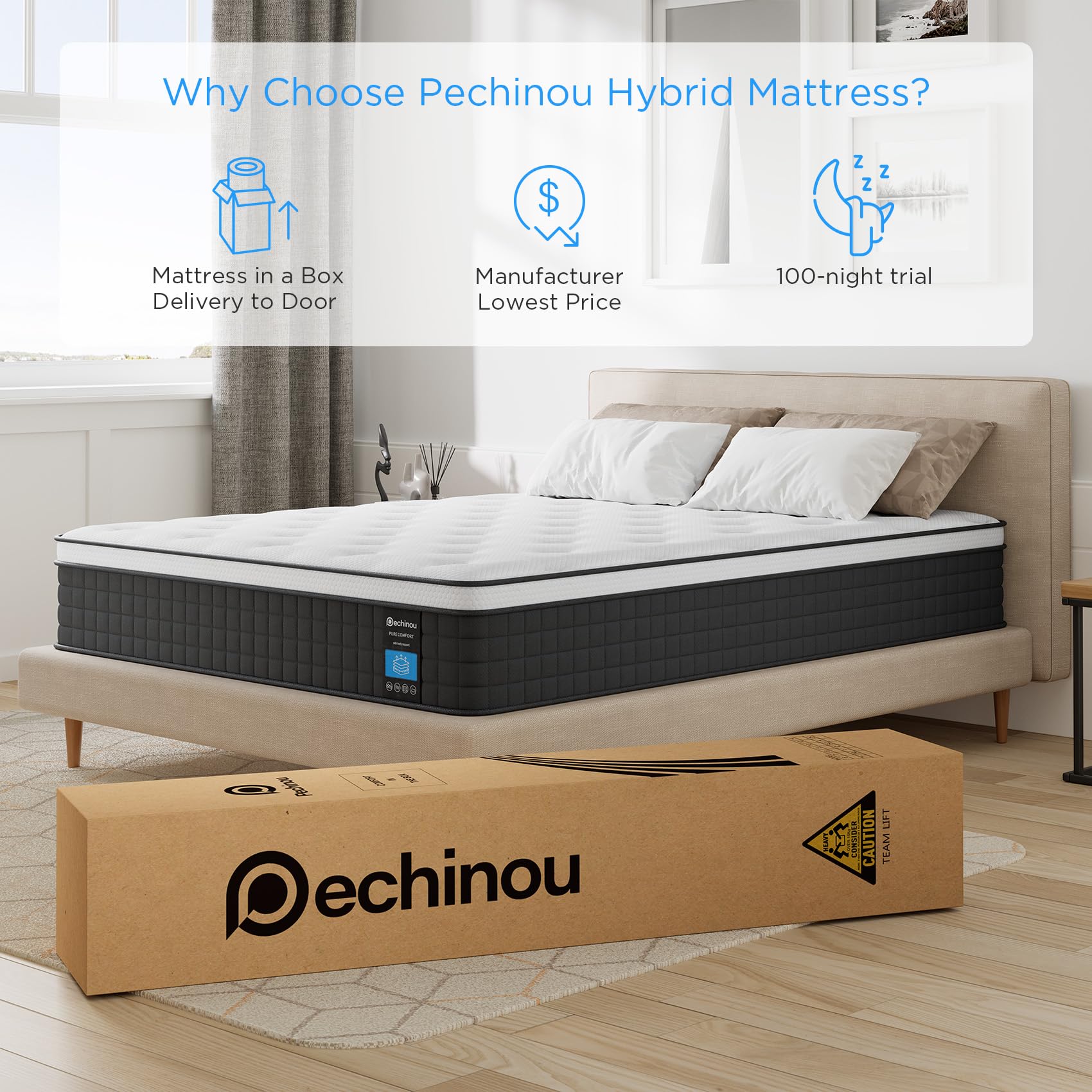 10 Inch Queen Size Hybrid Mattress in a Box - Memory Foam & Pocket Springs for Pressure Relief - Medium Firm, Cool & Breathable - CertiPUR-US Certified - Perfect for Bedrooms, Guest Rooms & Apartments