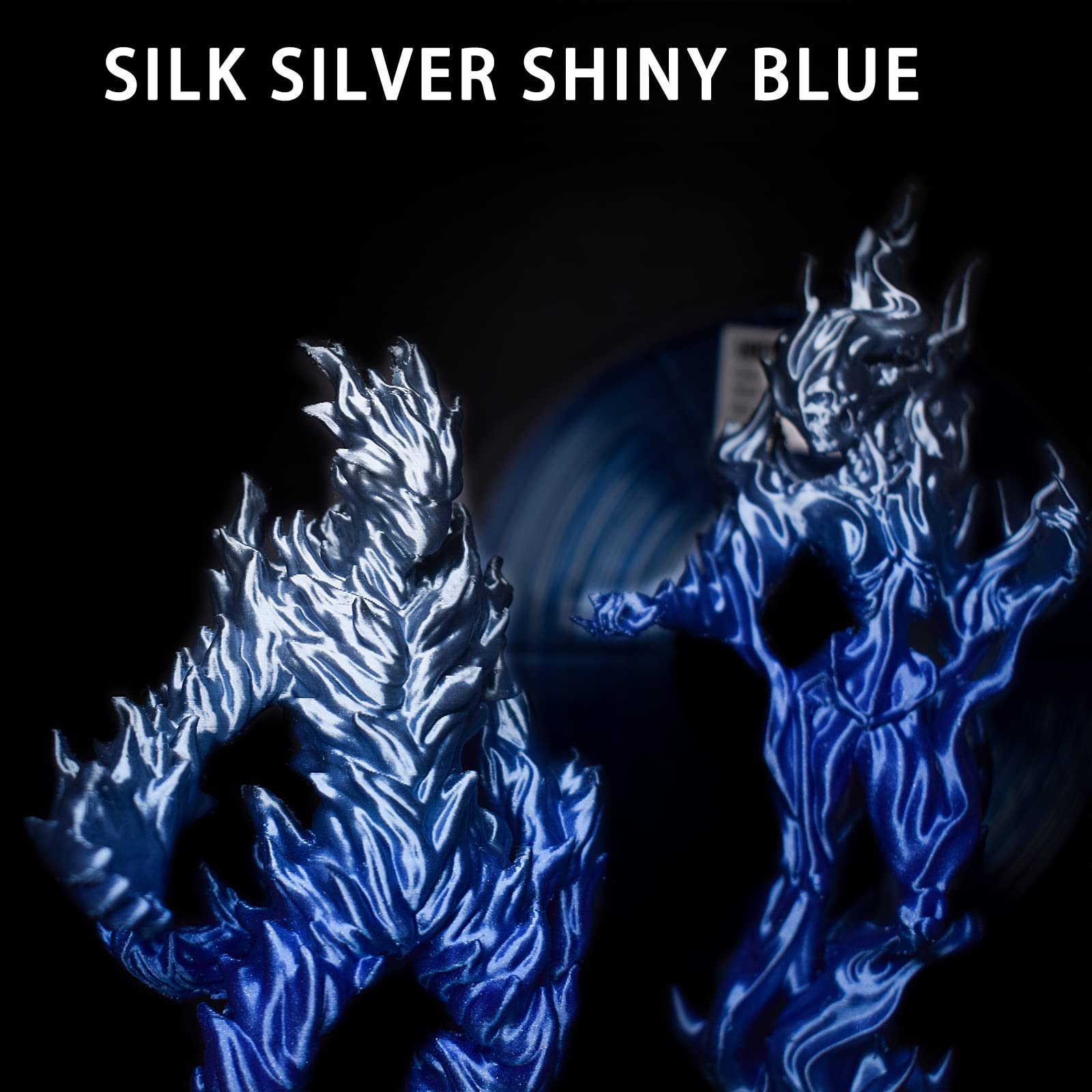 Premium Silk Silver & Shiny Blue PLA 3D Printer Filament 1.75mm ±0.02mm - 1kg/2.2lbs Spool for Smooth 3D Printing - Ideal for Cosplay, DIY Crafts & Home Decor Projects