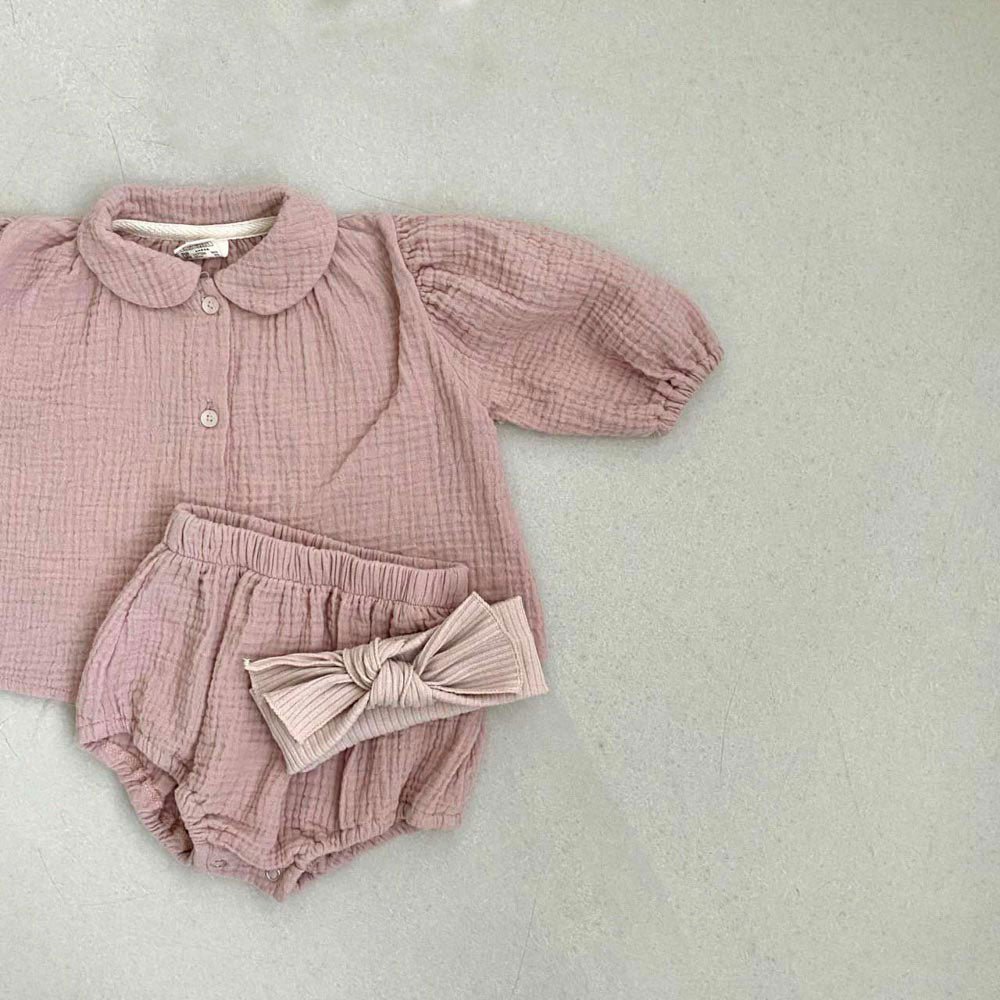 Gemma Gauze Baby Dress & Bloomer Set - Soft Cotton Newborn Outfit for Girls | Dusty Blush Pink | Perfect for Photoshoots, Christenings & Special Occasions