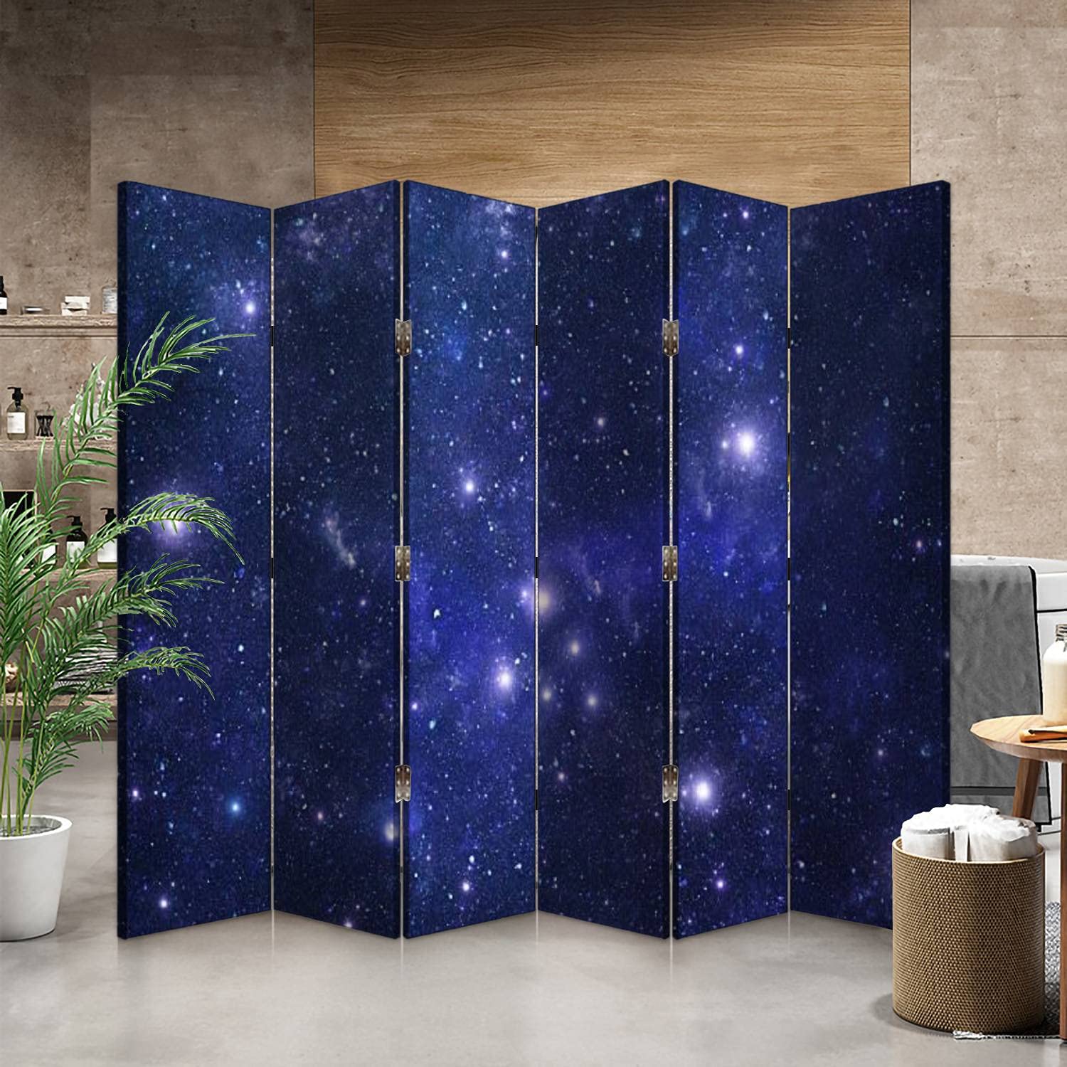 6-Panel Canvas Room Divider Screen with Taurus Zodiac Constellation Design - Foldable Privacy Partition & Wall Separator for Bedroom, Office, or Studio Spaces