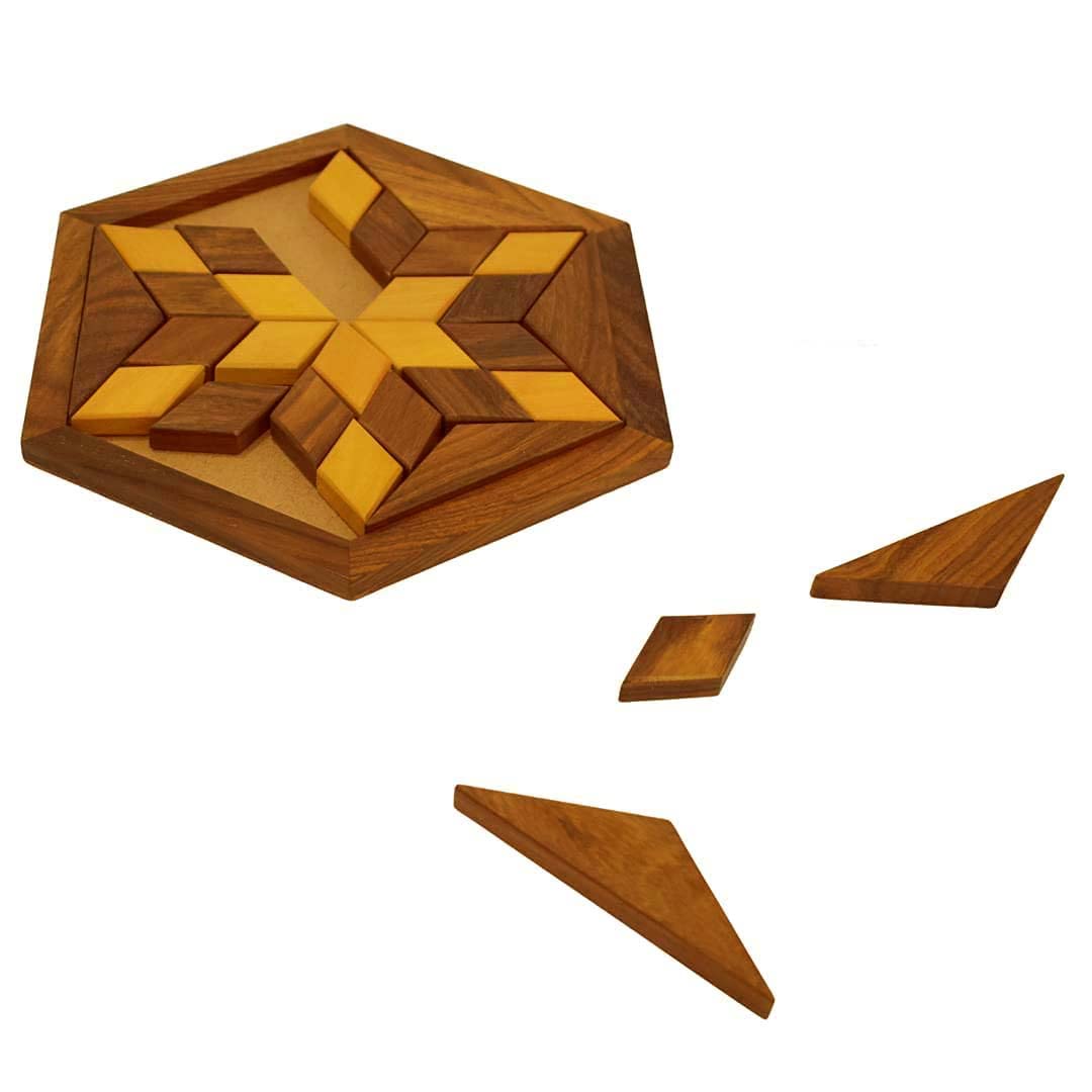 Zyntix 30-Piece Wooden Star Puzzle - Hexagonal Base 3D Jigsaw Puzzle for Adults & Kids | Brain Teaser Gift for Men, Women, Children | Home Decor, Office Stress Relief, Family Game Night Activity