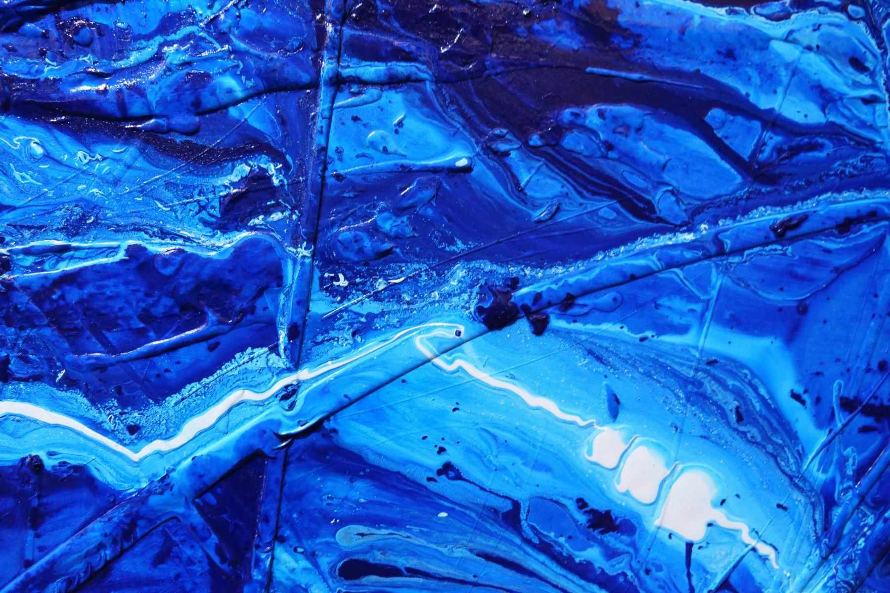 Fractured Sapphire Blue and White Textured Abstract Painting - 270cm x 120cm Large Wall Art for Living Room, Bedroom, or Office Decor