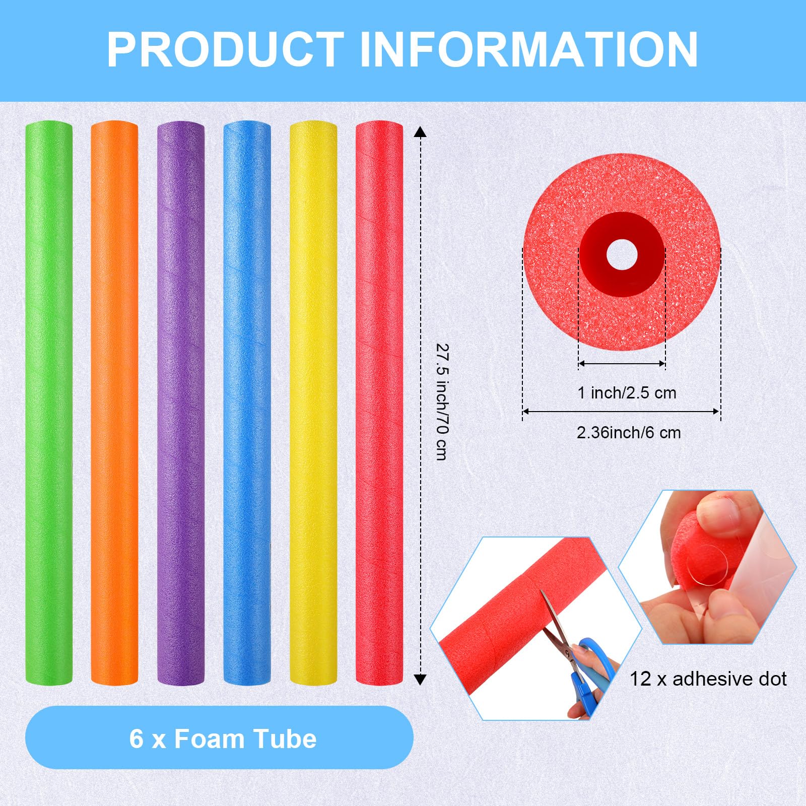 Frienda 6 Pcs Multicolor Pool Noodles - 27.5 Inch Hollow Swim Float Tubes for Swimming, Floating, Crafts, Insulation, Pool Bumpers & Kids Water Games