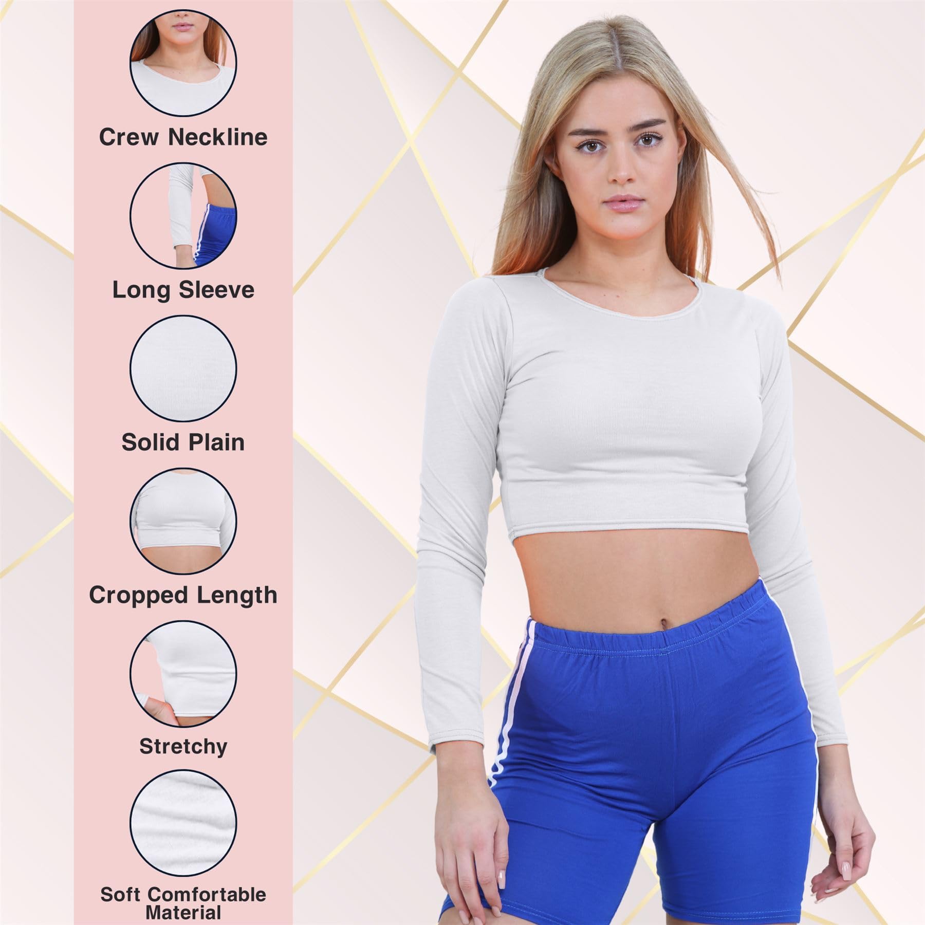Janisramone® Women's Crop Tops - Soft & Stretchy Long Sleeve Crew Neck Shirts for Casual Wear, Gym, or Night Out | Trendy Fashion Tops for Women