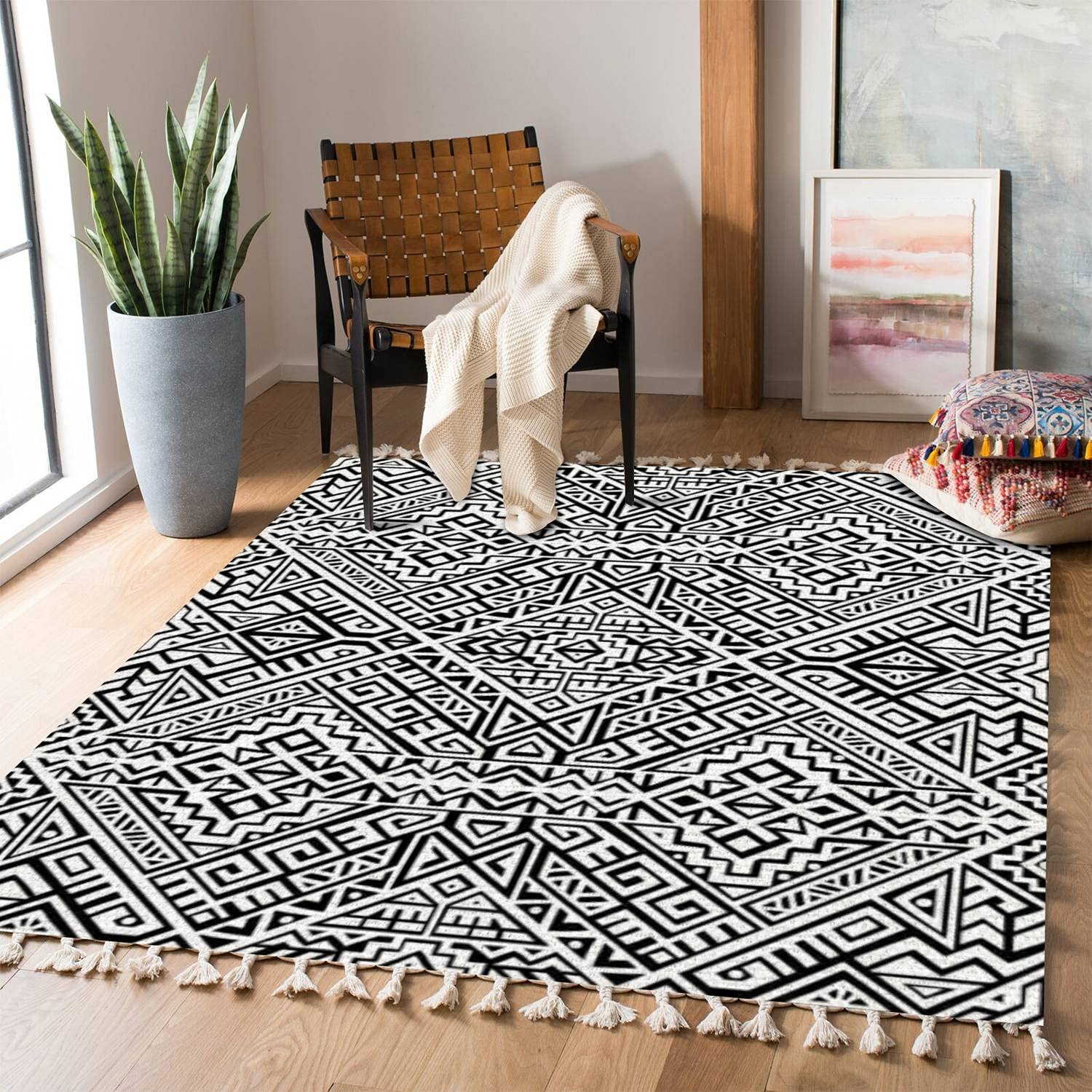 Boho Rug - Creative Ethnic Style Seamless Pattern Area Carpet for Living Room, Bedroom, Patio & Hallway | Indoor Outdoor Minimalist Home Decor | Perfect for Bohemian Decor, Cozy Spaces & Modern Interiors