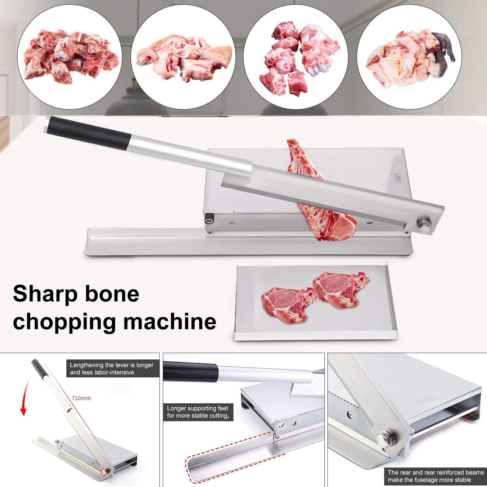 Heavy Duty Manual Meat Bone Cutter - Frozen Meat Slicer & Chopper for Chicken, Beef, Goat, Pig, Fish - Professional Kitchen Butcher Tool for Home & Restaurant Use