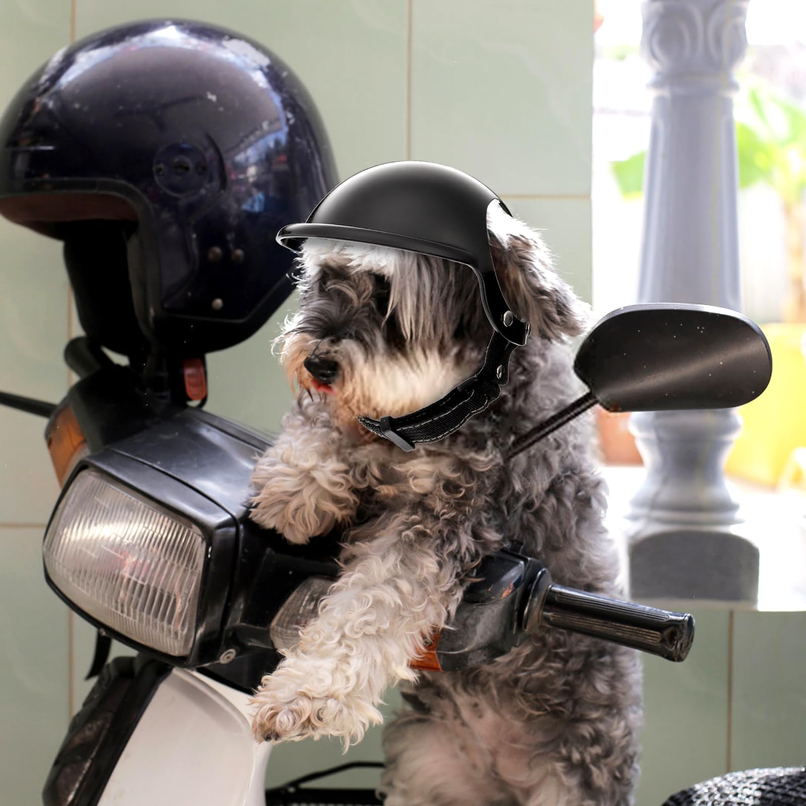 Small Dog Motorcycle Helmet with Ear Holes & Adjustable Strap - Pet Safety Helmet for Outdoor Riding, Driving & Adventure (Black, S) - Perfect for Bike Rides, Scooter Trips & Motorcycle Adventures