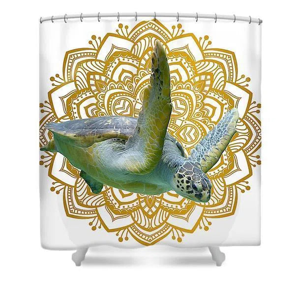 Golden Turtle Mandala Shower Curtain - Waterproof Bathroom Decor with Unique Spiritual Design for Yoga Lovers & Meditation Spaces