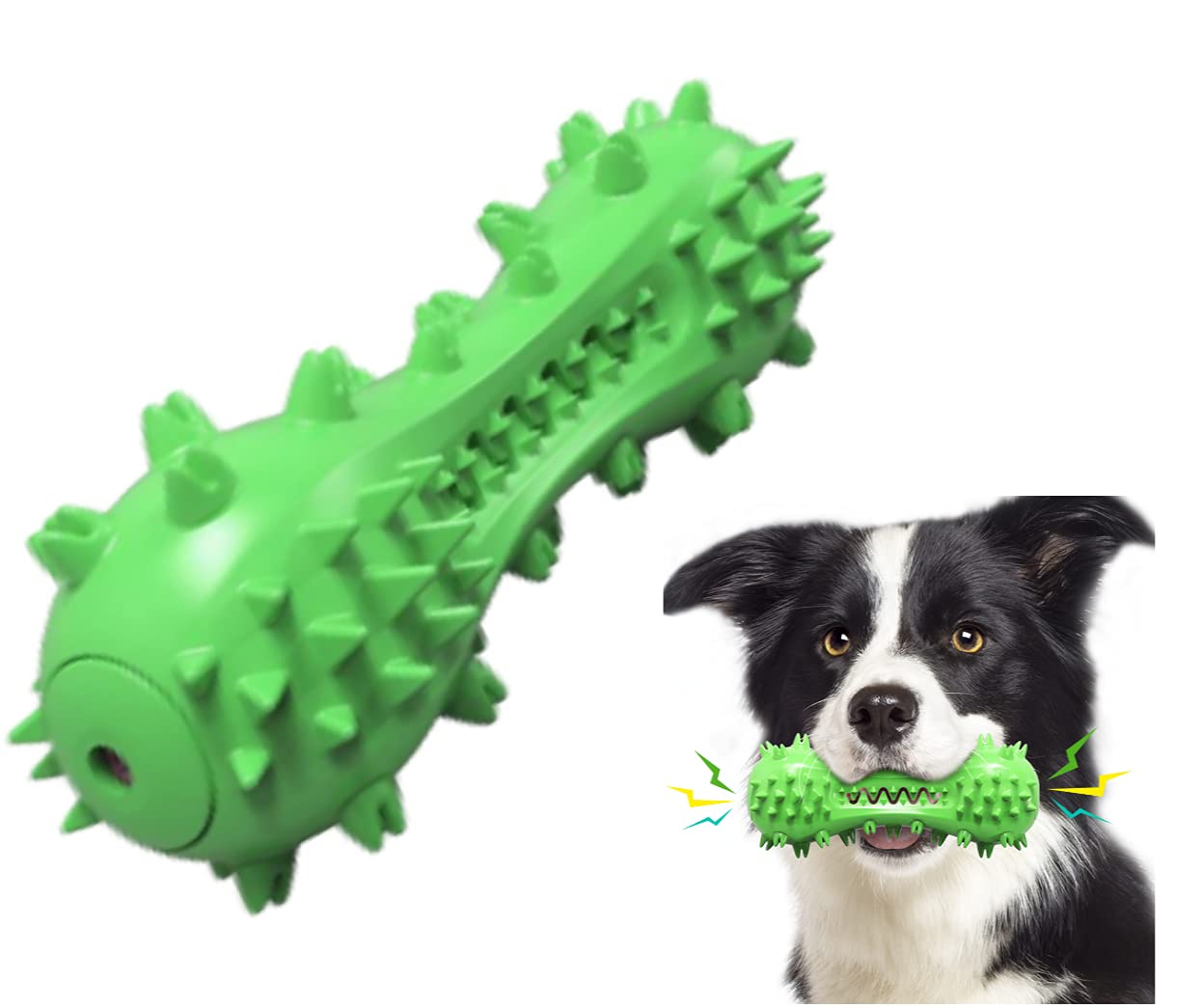 Kopitey Natural Rubber Dog Chew Toys - Dental Teeth Cleaning Toothbrush for Small & Medium Dogs (10-40 lbs) | Puppy Brushing Stick for Oral Care | Safe & Durable Dark Green Chew Toy for Puppy Teething, Fresh Breath & Stress Relief